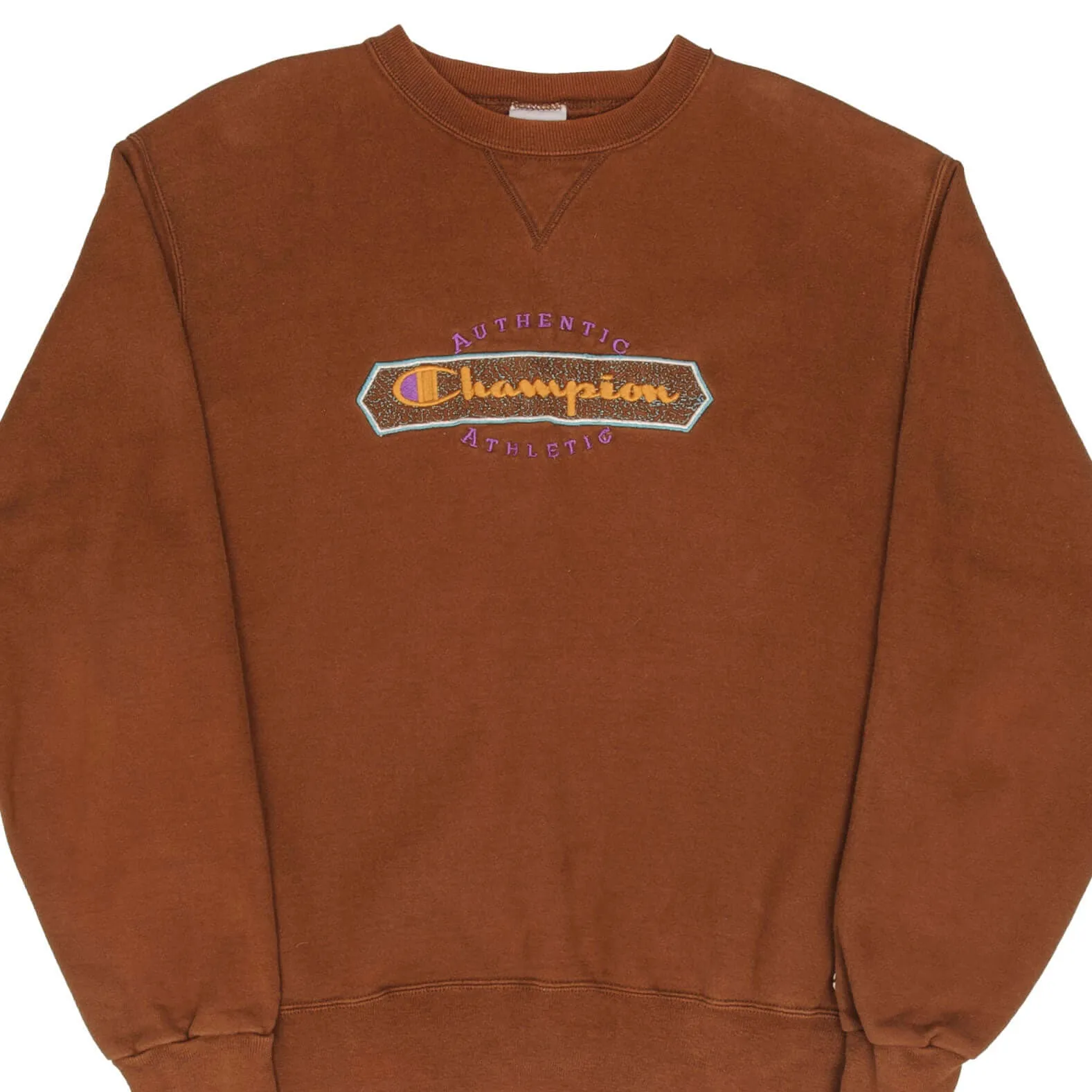VINTAGE CHAMPION EMBROIDERED SPELLOUT BROWN SWEATSHIRT 1990S SIZE LARGE Comfy Layering Generic