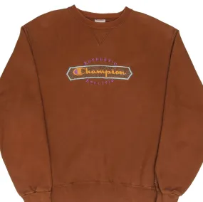 VINTAGE CHAMPION EMBROIDERED SPELLOUT BROWN SWEATSHIRT 1990S SIZE LARGE Comfy Layering Generic