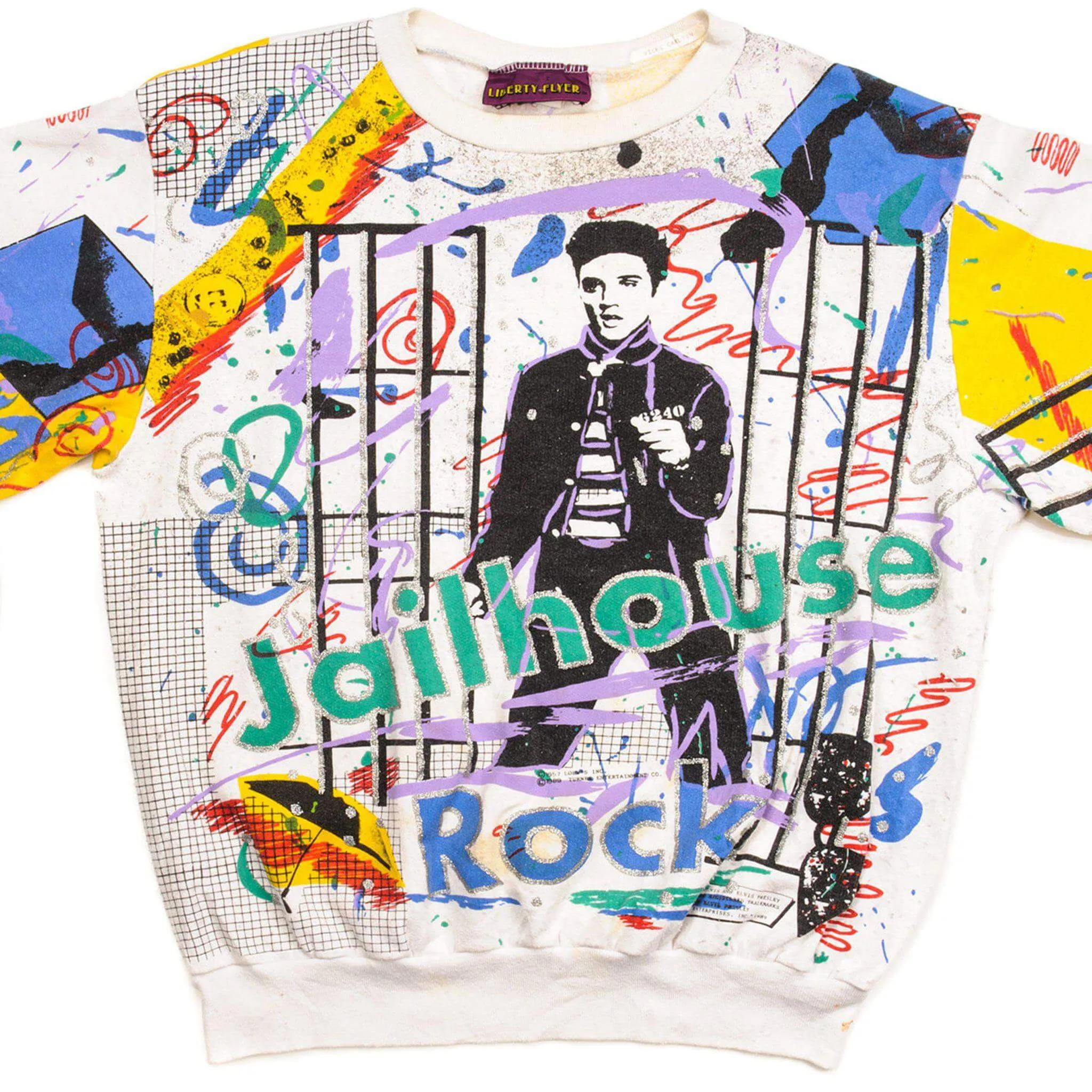 VINTAGE ALL OVER PRINT ELVIS SWEATSHIRT 1989 SIZE LARGE MADE IN USA Flexible Fit Denim Look