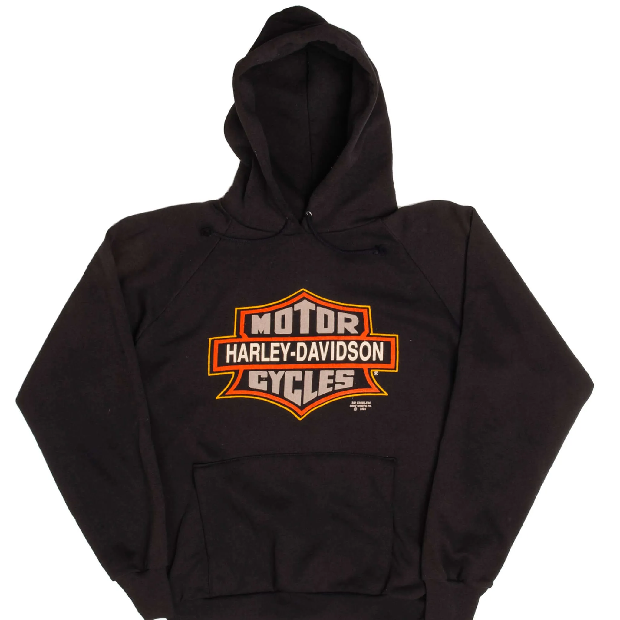 VINTAGE HARLEY DAVIDSON 3D EMBLEM 1991 HOODIE SWEATSHIRT LARGE MADE USA Guinea pig like