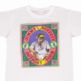 VINTAGE JIMMY BUFFETT OUTPOST TOUR 1991 TEE SHIRT SIZE LARGE MADE IN USA Soft Texture Flexible Neckline