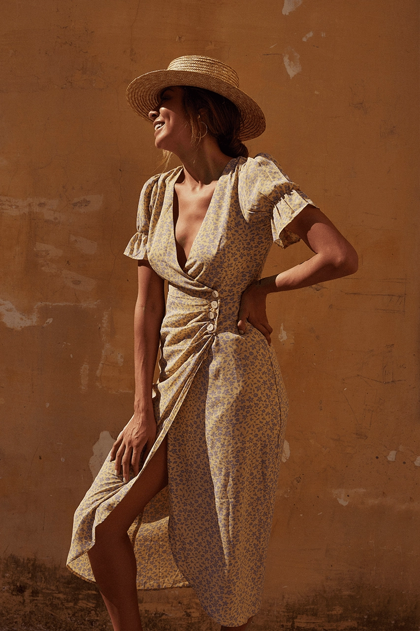 Relaxed Wear Solana Wrap Dress - Yellow