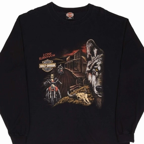 VINTAGE HARLEY DAVIDSON LONG SLEEVE WOLF TEE SHIRT SIZE XL MADE IN USA Anti microbial coating