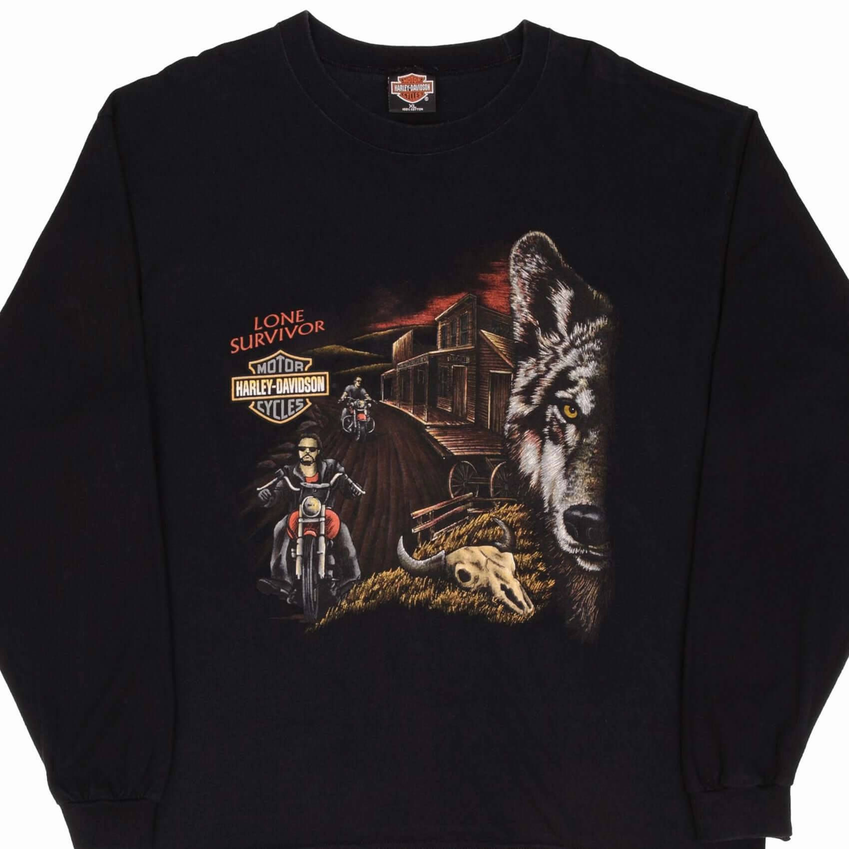 VINTAGE HARLEY DAVIDSON LONG SLEEVE WOLF TEE SHIRT SIZE XL MADE IN USA Anti microbial coating