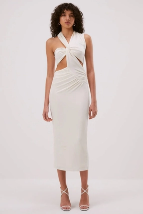 Misha Graciela Slinky Jersey Midi Dress - Ivory Relaxed Look