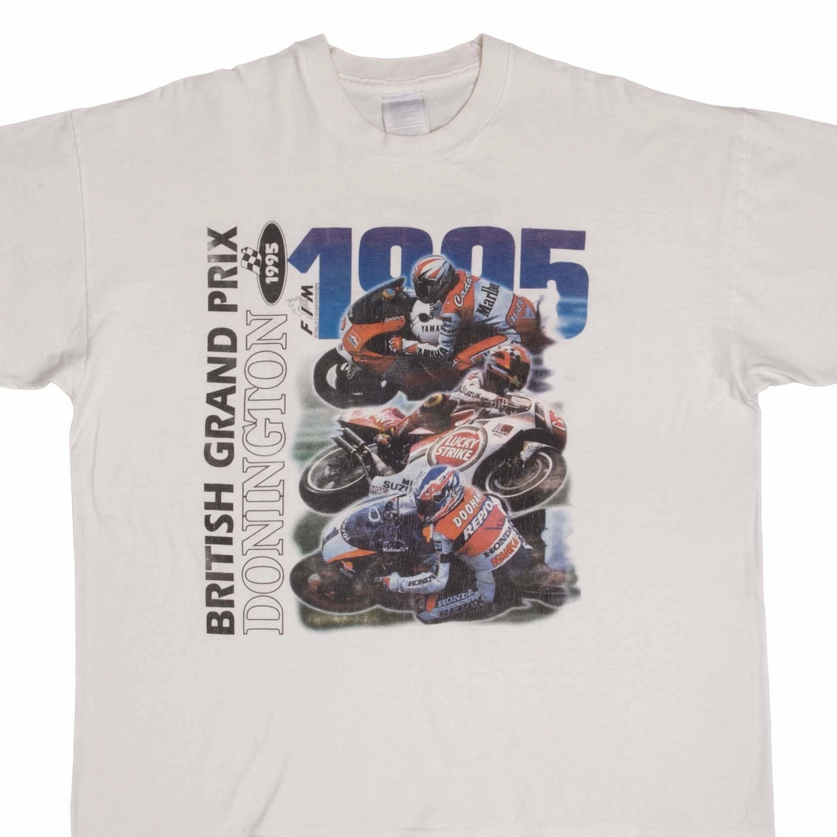 VINTAGE MOTO GP RACING BRITISH GRAND PRIX DONINGTON 1995 TEE SHIRT SIZE XL Layered Look Anti-static