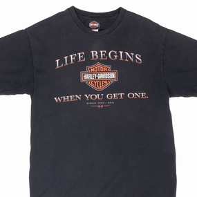 Comfortable Touch VINTAGE HARLEY DAVIDSON LIFE BEGINS TEE SHIRT 2003 LARGE MADE IN USA