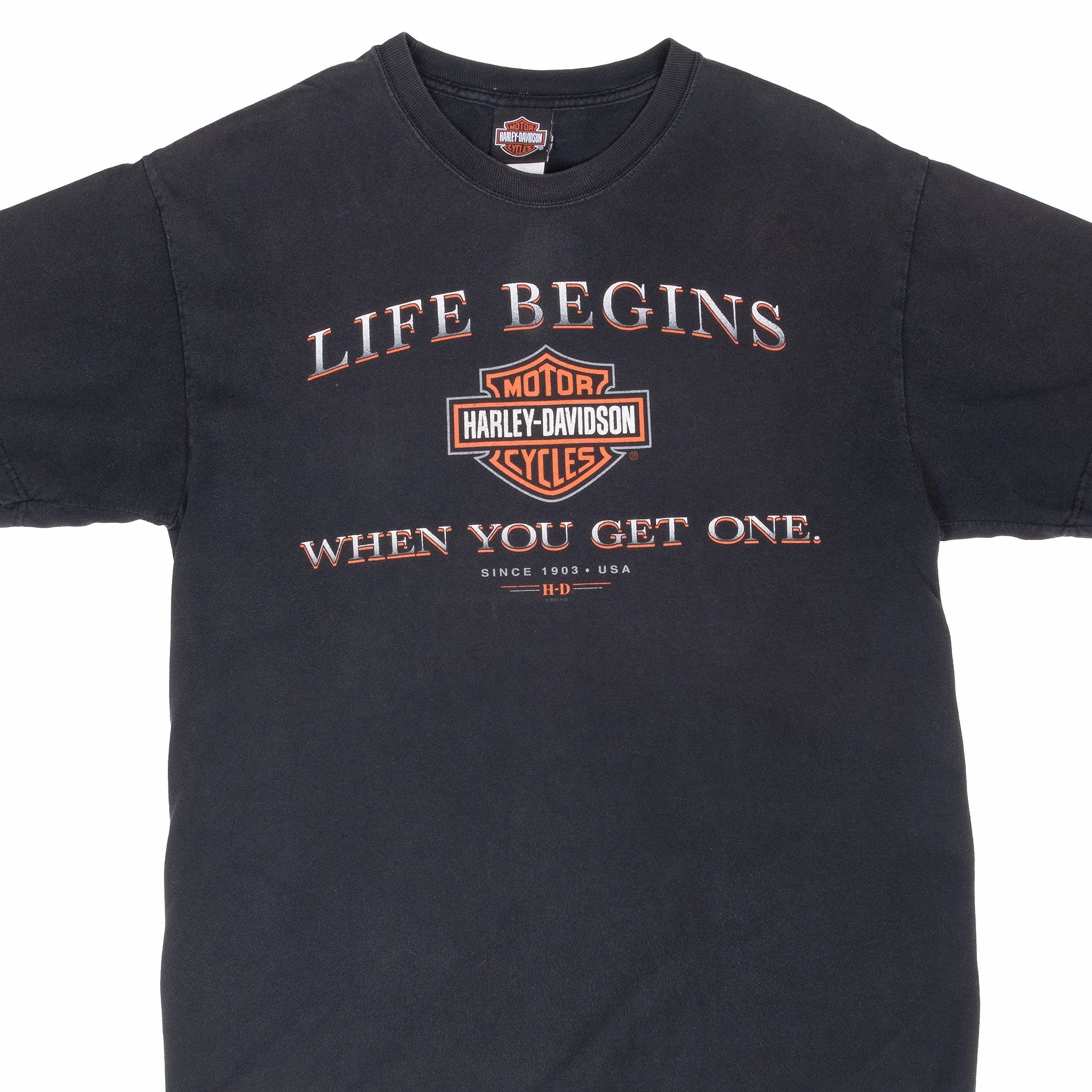 Comfortable Touch VINTAGE HARLEY DAVIDSON LIFE BEGINS TEE SHIRT 2003 LARGE MADE IN USA