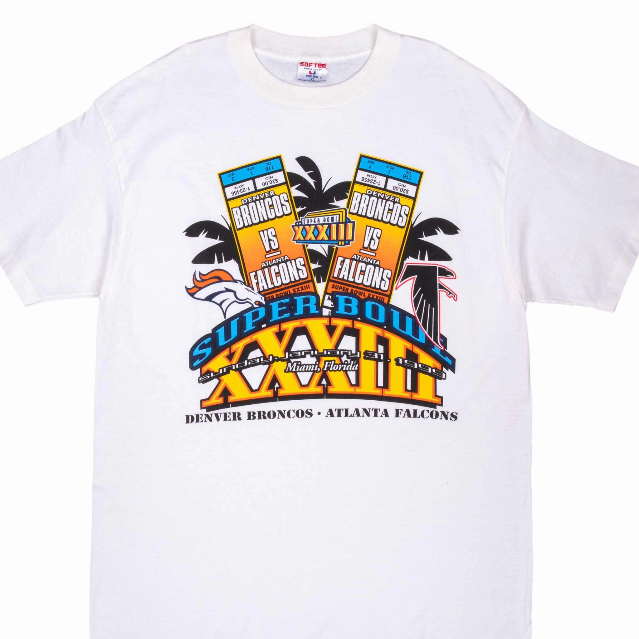 NoSideSeam Breathable Performance VINTAGE NFL FALCONS VS BRONCOS SUPERBOWL XXXIII 1999 TEE SHIRT LARGE MADE USA