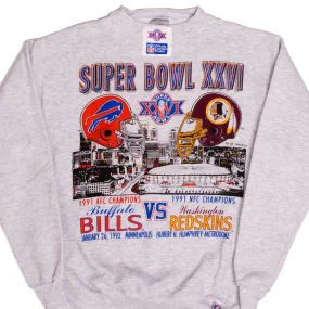 VINTAGE NFL SUPER BOWL BILLS VS REDSKINS SWEATSHIRT 1992 MEDIUM MADE USA DS product mass produced efficiency