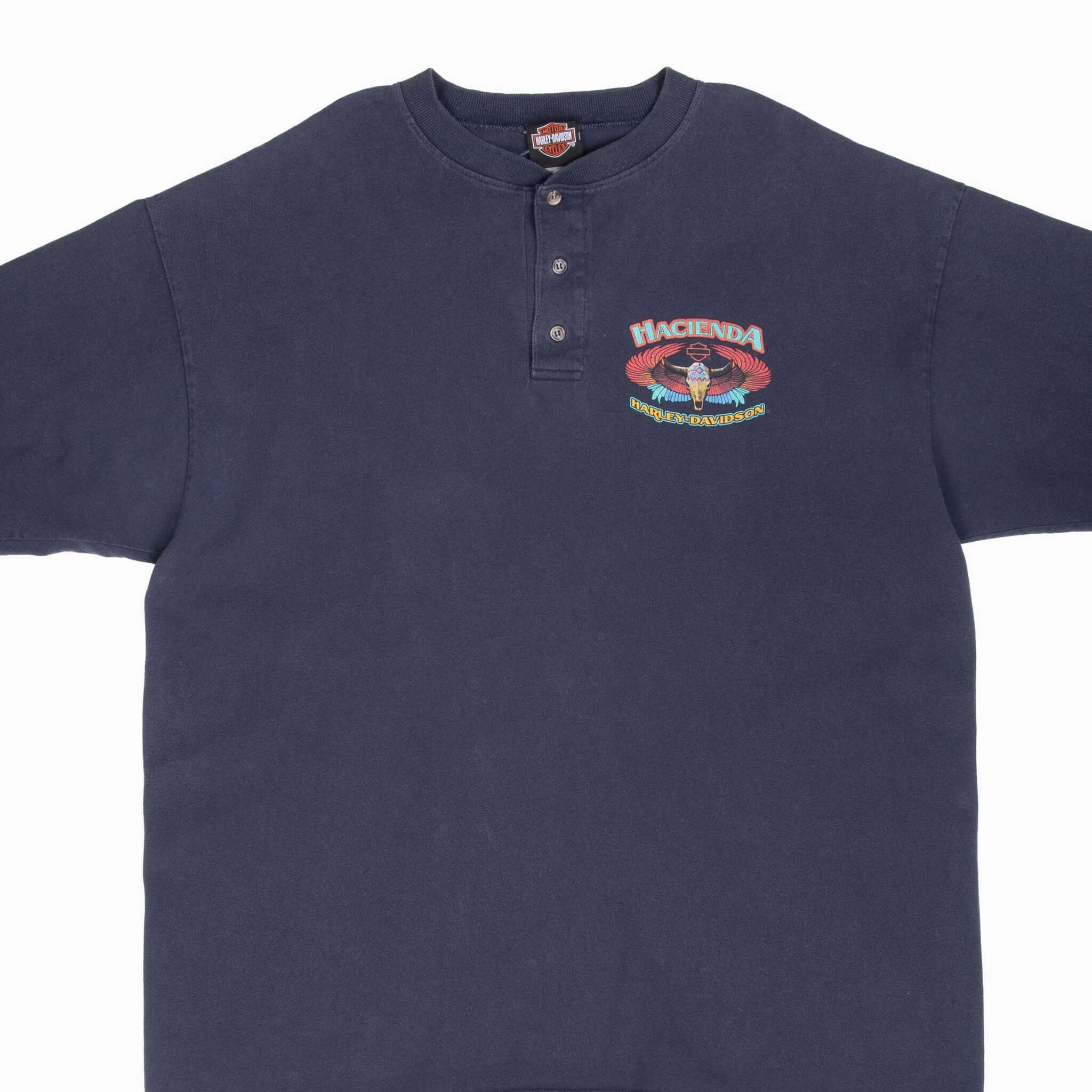 VINTAGE HARLEY DAVIDSON HACIENDA HENLEY TEE SHIRT 2009 2XL Fresh Outfit School spirit