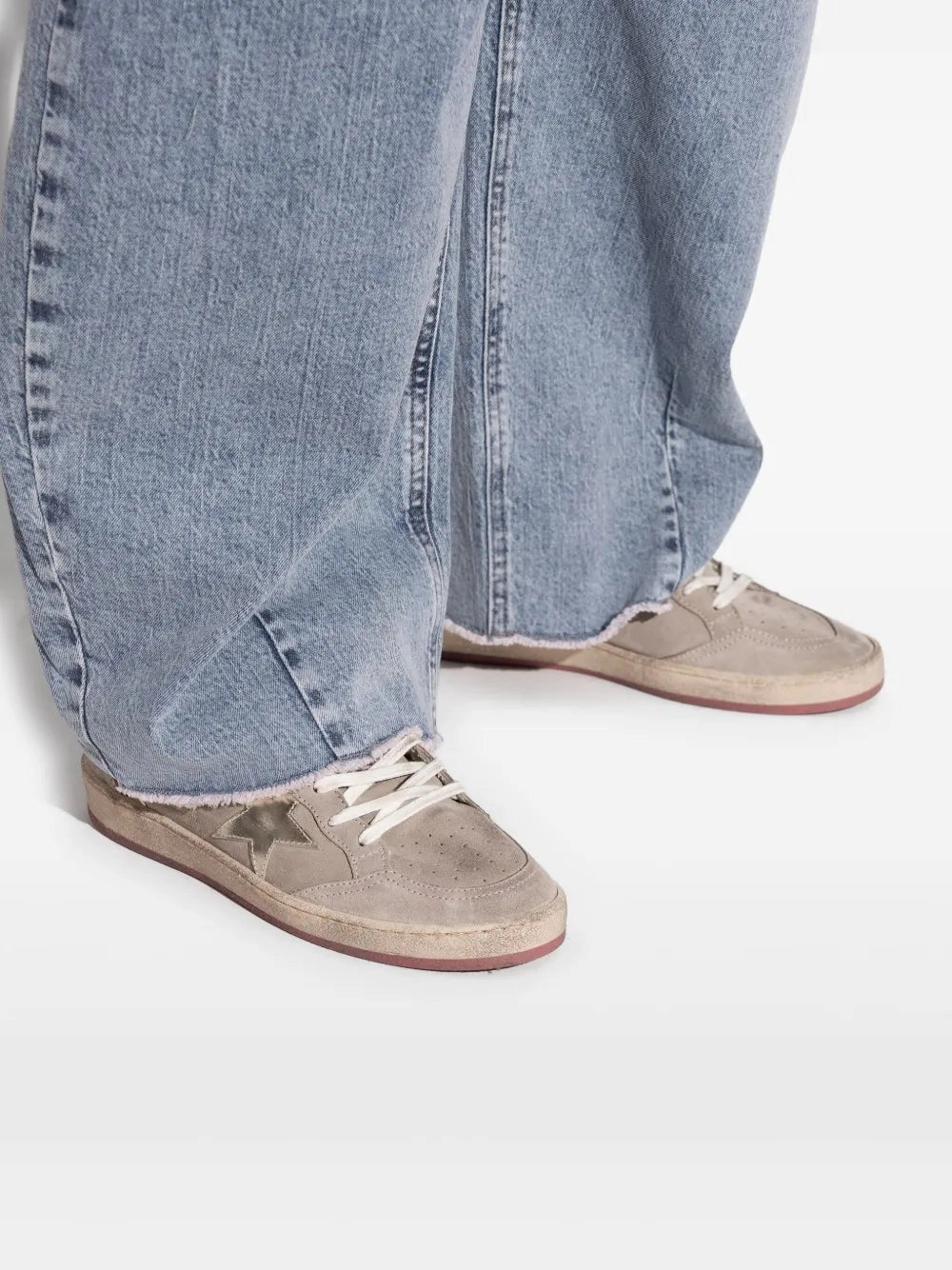 Ball Star in Taupe/Platinum/Beige running in a dam area shoes