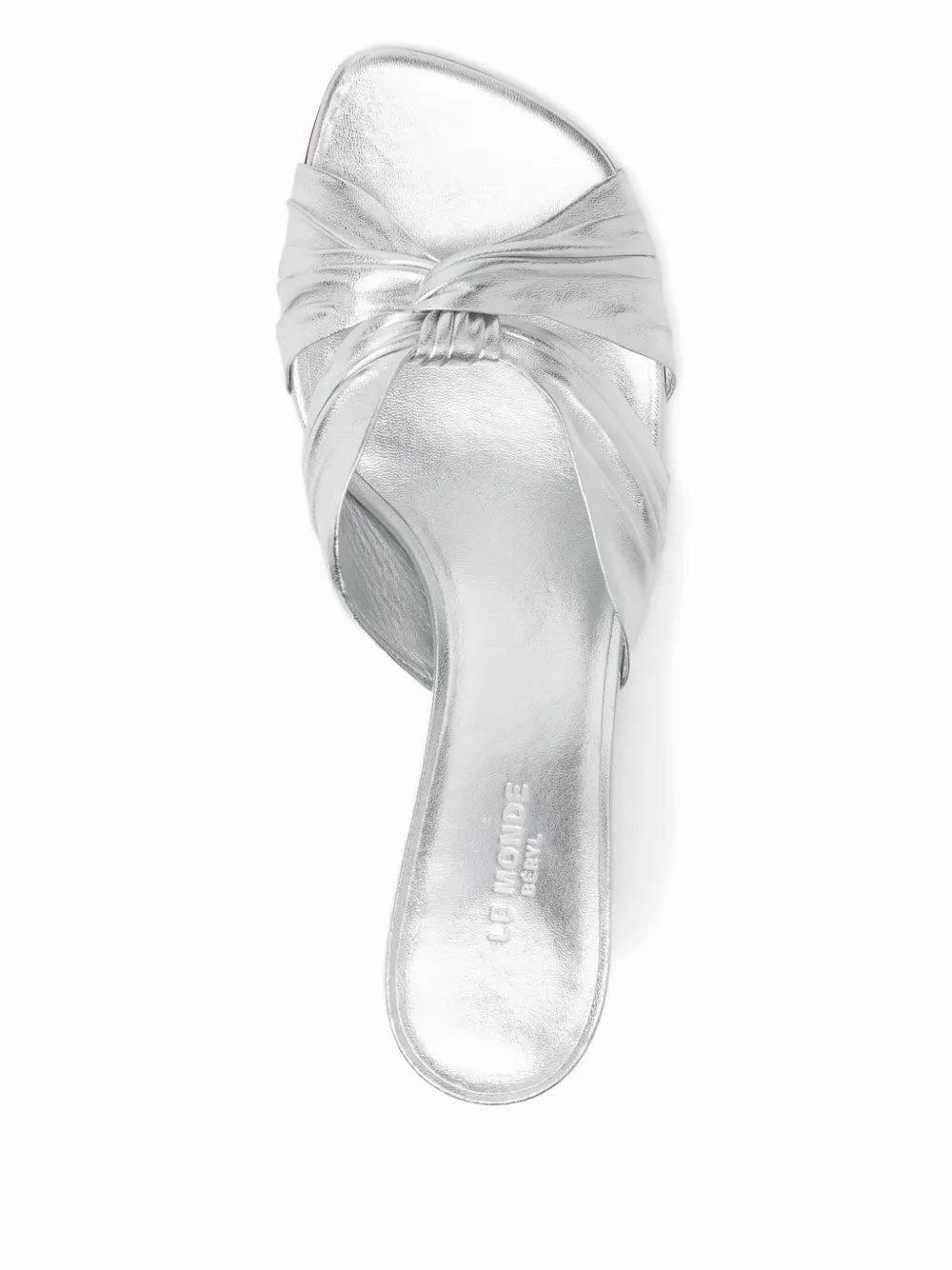 Antonia Kitten Heel in Silver Soft Band Sleek Vacation Sandals