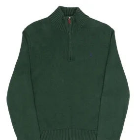 Flexible POLO RALPH LAUREN GREEN KNIT QUARTER 1/4 ZIP SWEATER SIZE MEDIUM
