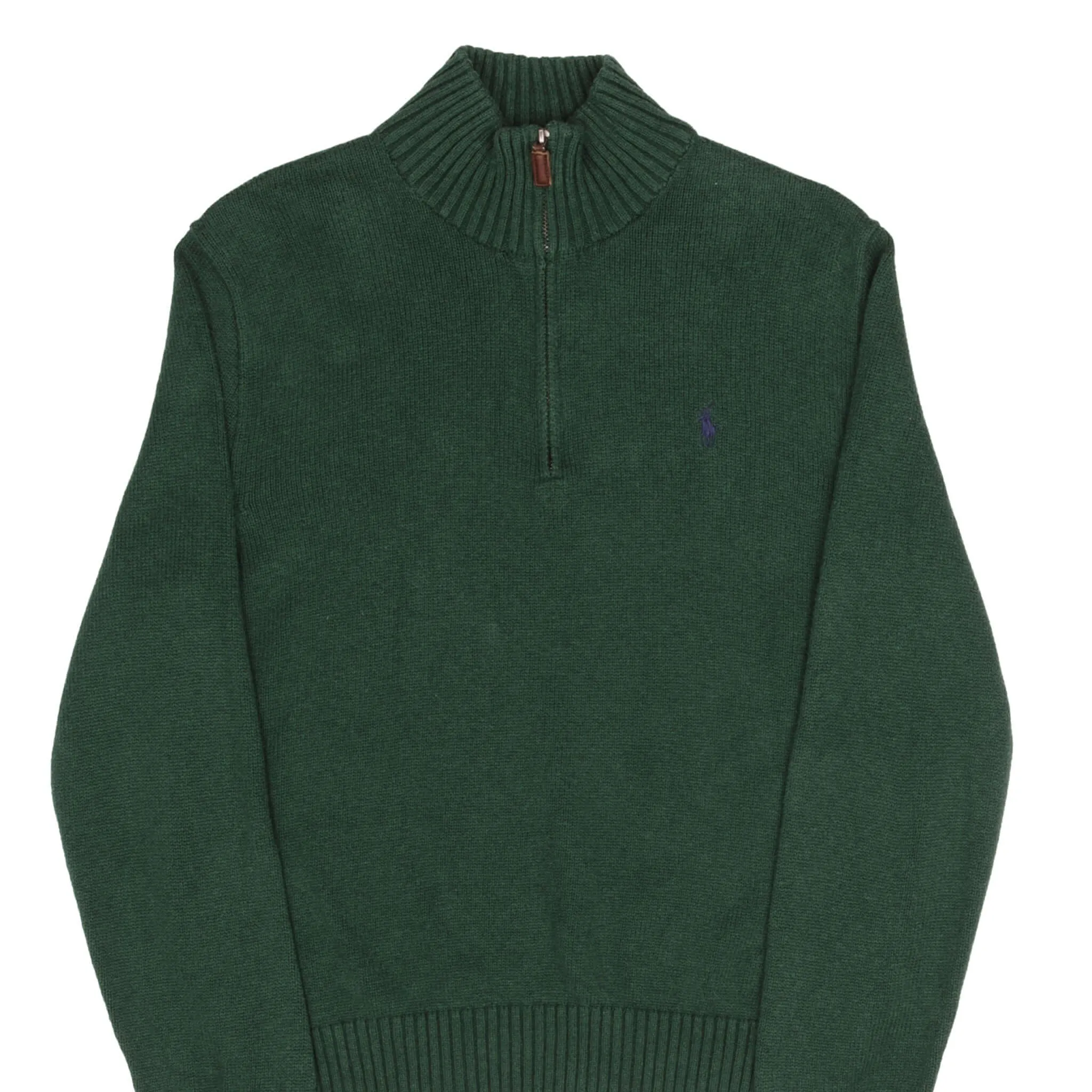 Flexible POLO RALPH LAUREN GREEN KNIT QUARTER 1/4 ZIP SWEATER SIZE MEDIUM