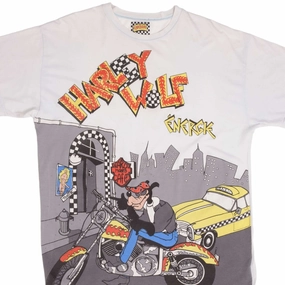 Chill Design VINTAGE HARLEY WOLF ENERGIE BIKER ALL OVER PRINT TEE SHIRT 1990S XL MADE ITALY