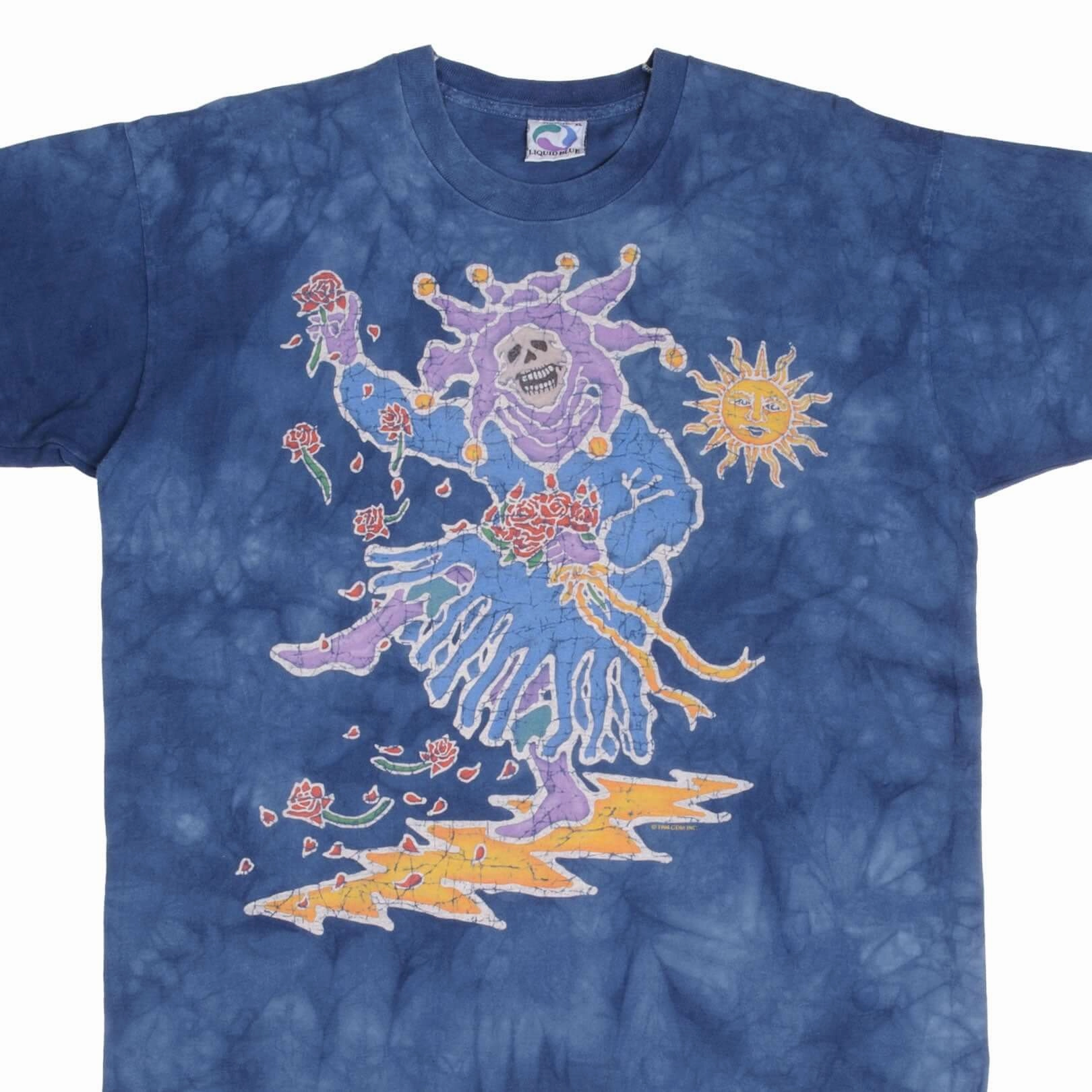 VINTAGE TIE DYE GRATEFUL DEAD LIQUID BLUE TEE SHIRT 1994 SIZE XL MADE IN USA FadeResistant Coating