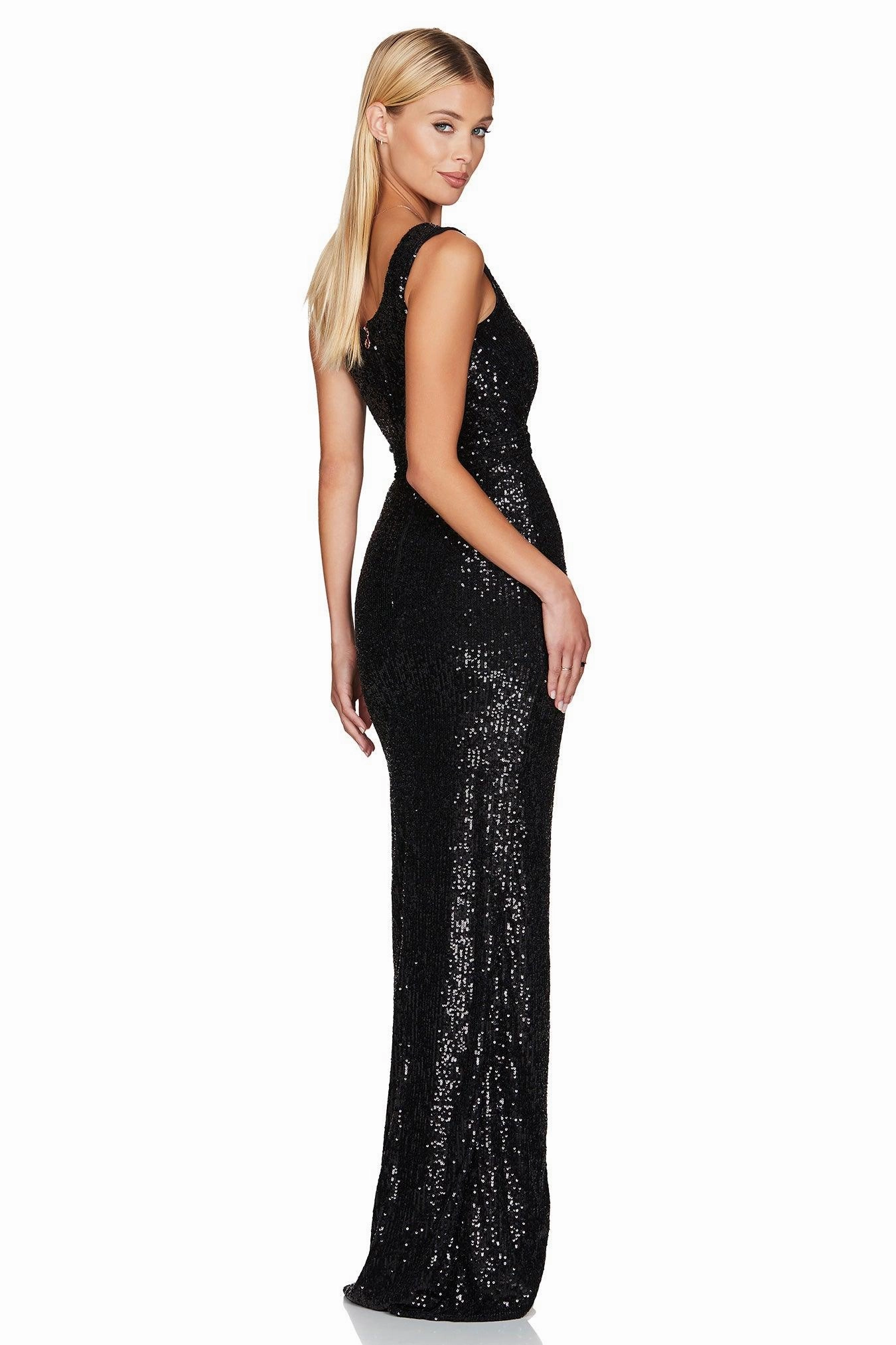 Nookie Palazzo Gown - Black Calm Texture Feather Light
