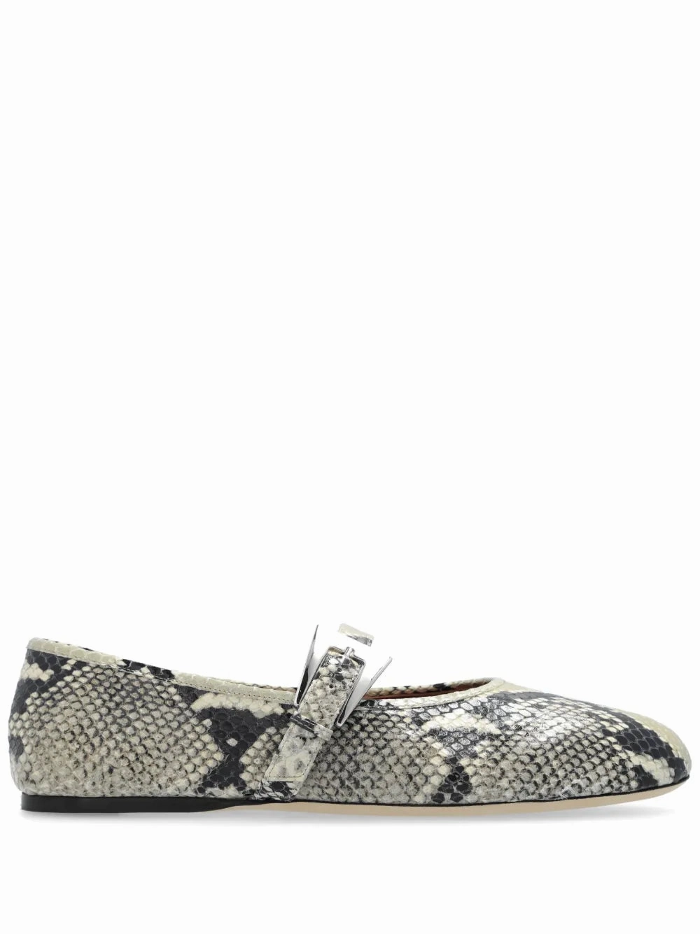 orthopedic Sveva Buckle Ballet Flat in Natural Python-printed Leather