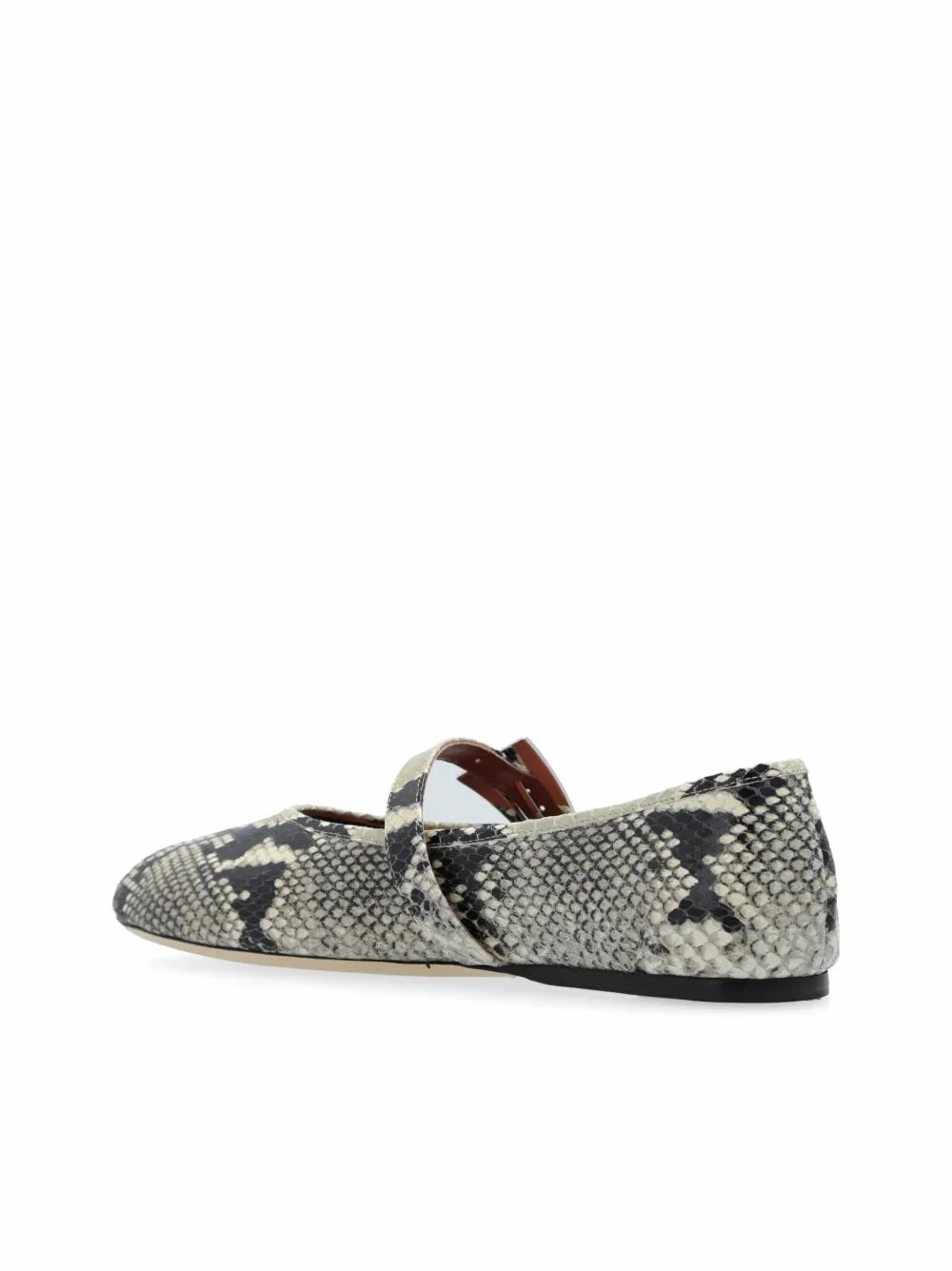 Sveva Buckle Ballet Flat in Natural Python-printed Leather Easy Fit Wide Sole