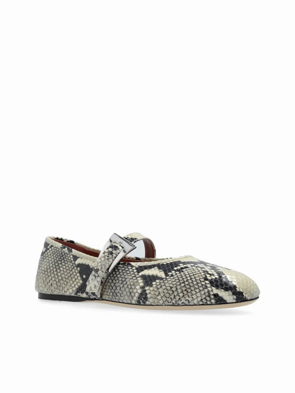 Flexible Design Sveva Buckle Ballet Flat in Natural Python-printed Leather