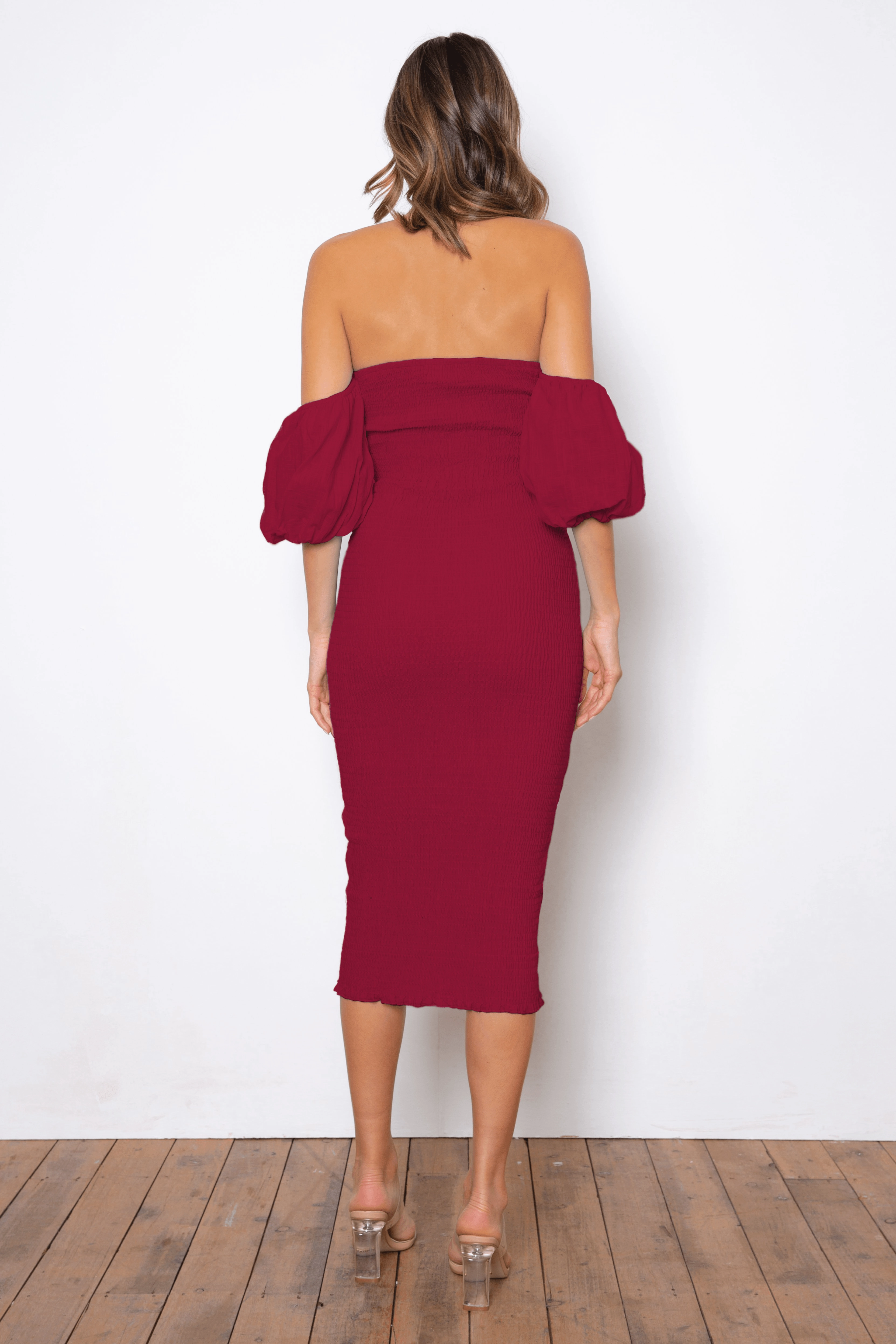 Linen-Blend Sweetie Midi Dress - Burgundy