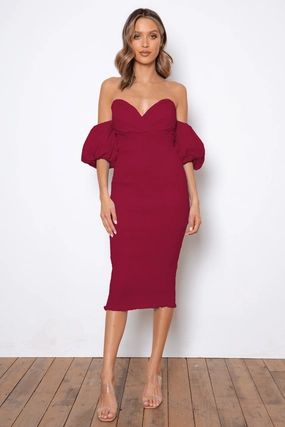 Sweetie Midi Dress - Burgundy Sleek Waistband