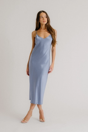 TAYLOR V-NECK BIAS CUT SILK DRESS | PERIWINKLE A Line Cut