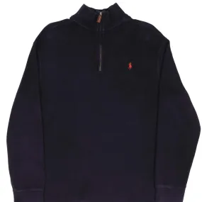 VINTAGE POLO RALPH LAUREN NAVY BLUE QUARTER 1/4 ZIP SWEATER 1990S SIZE LARGE Urban Fit
