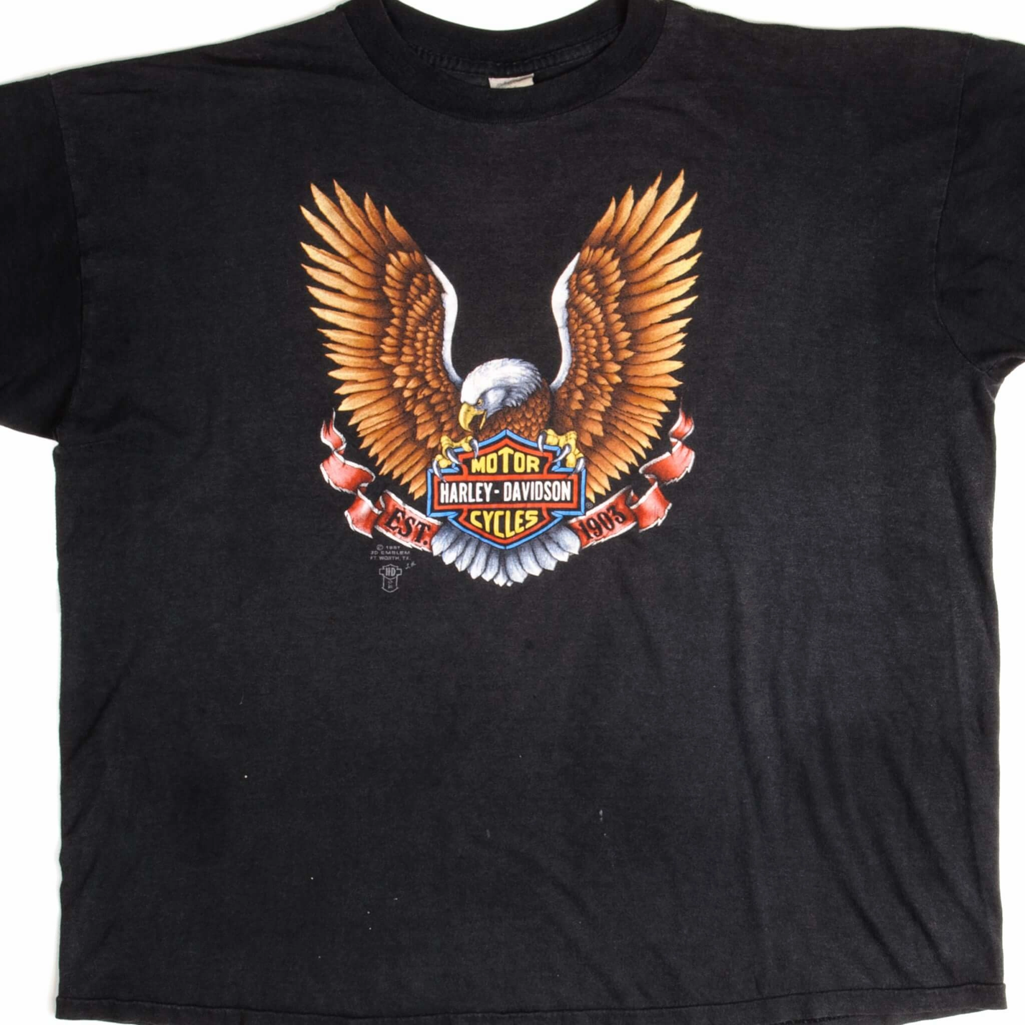 VINTAGE 3D EMBLEM HARLEY DAVIDSON TEE SHIRT 1987 SIZE XL MADE IN USA Relaxed Layers
