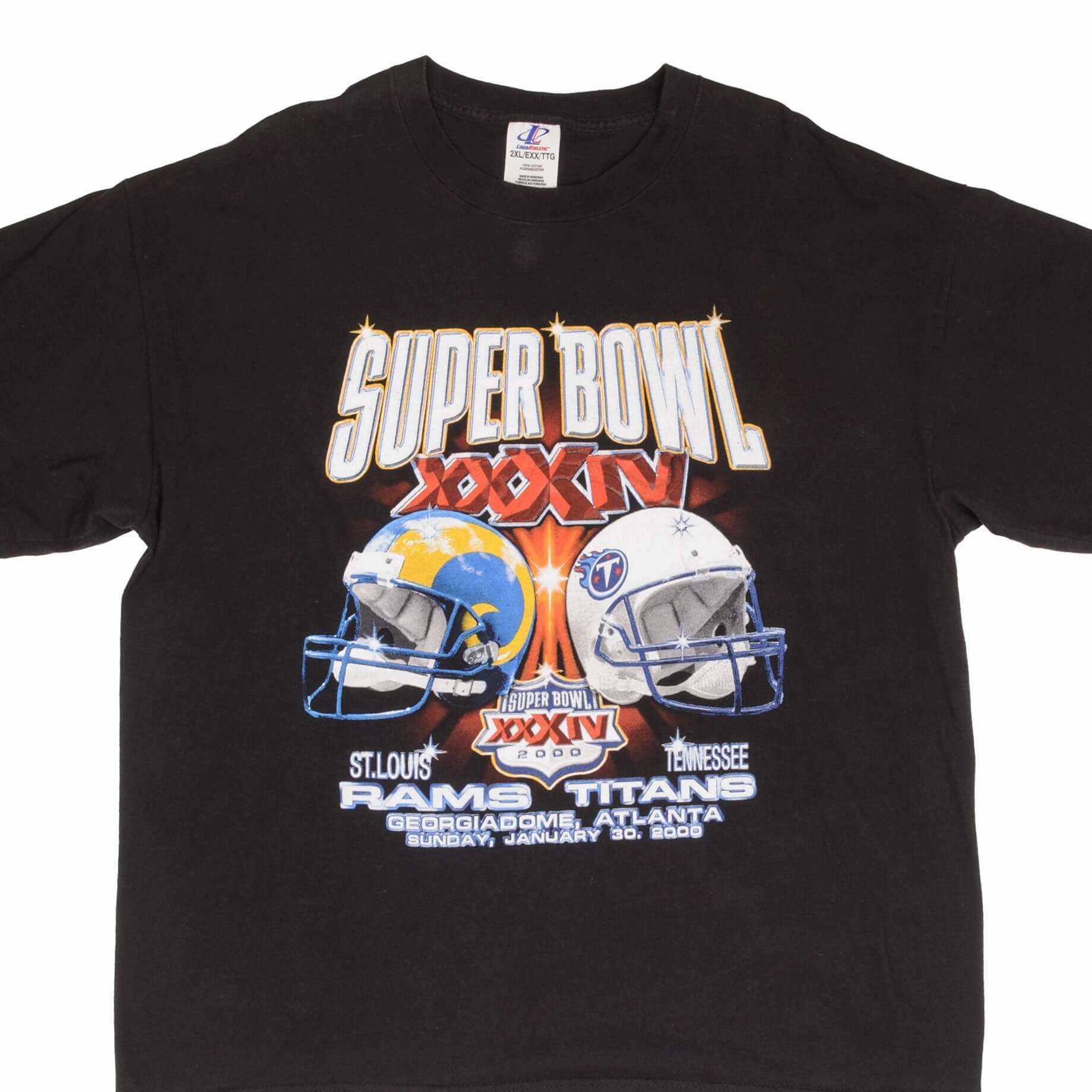Breathable apparel VINTAGE NFL ST LOUIS RAMS VS TITANS SUPER BOWL XXXIV 2000 TEE SHIRT SIZE 2XL