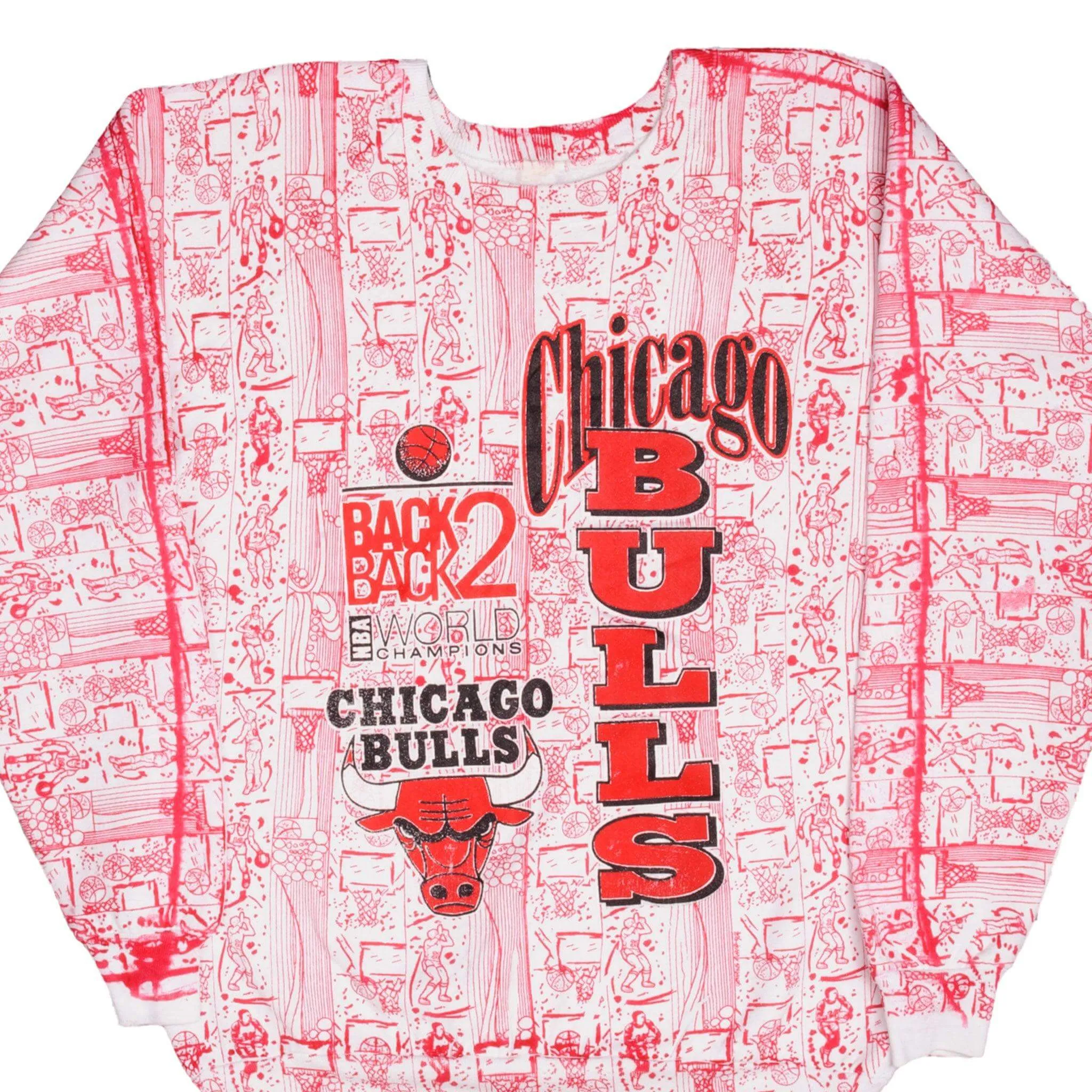 VINTAGE NBA ALL OVER PRINT CHICAGO BULLS 1992 SWEATSHIRT SIZE XL right for hot weather