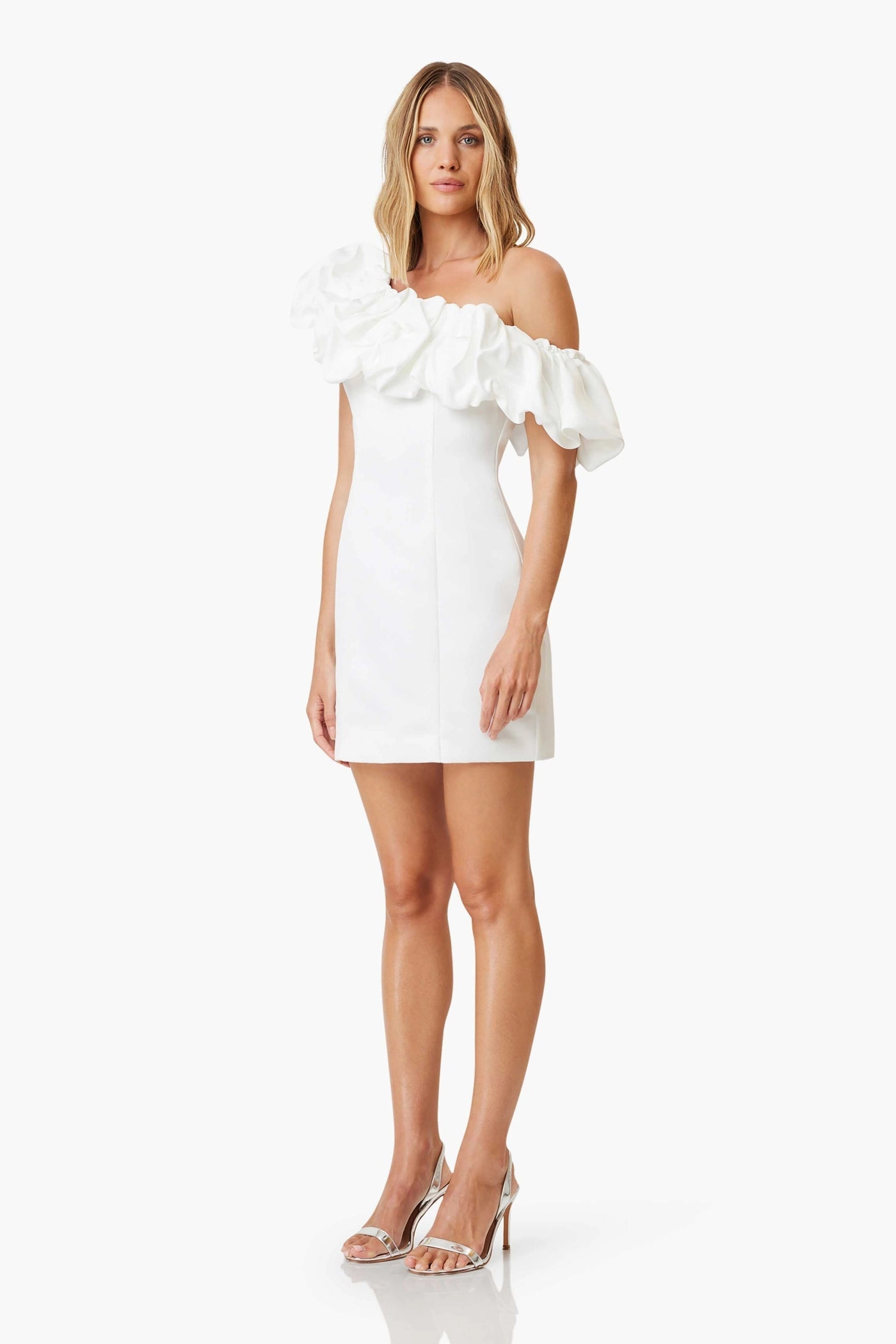Amelie Mini Party Dress - White Luxurious Texture Nordic Plain