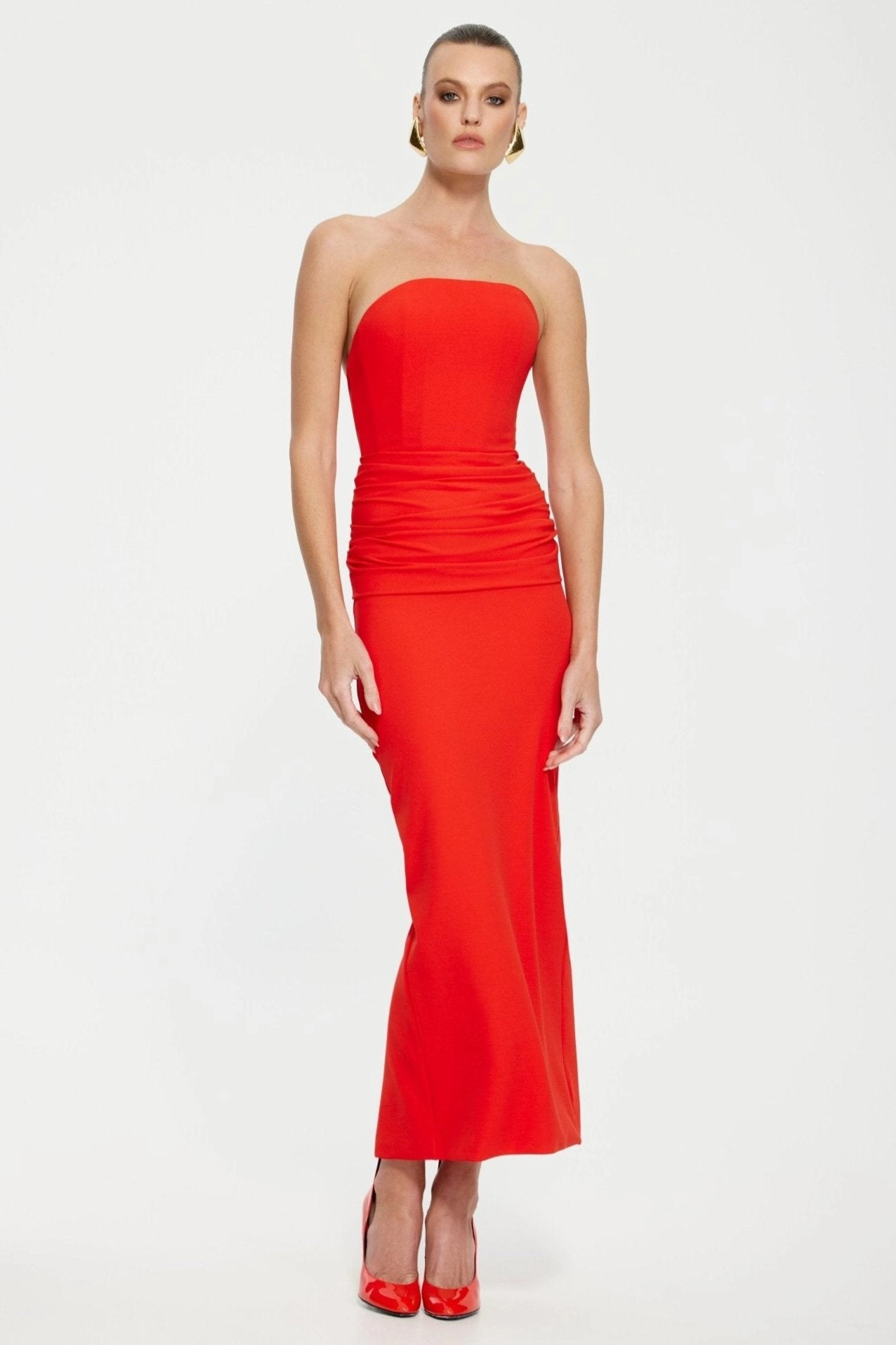Astor Midi Dress - Red Flowy-Shape Delicate Tone