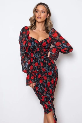 Stylish Appearance Tina Long Sleeve Dress - Black Rose