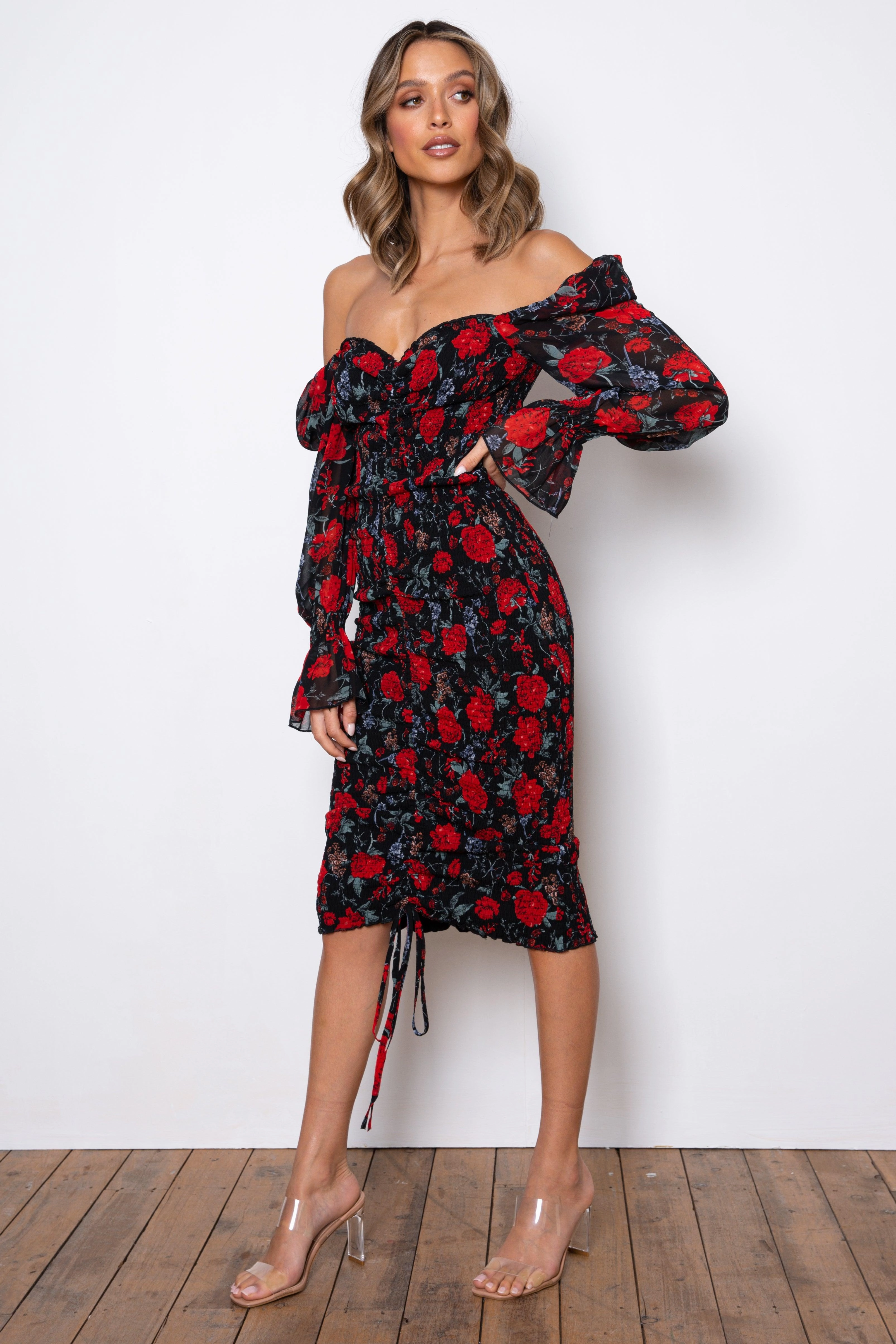 All-Day Wear Tina Long Sleeve Dress - Black Rose