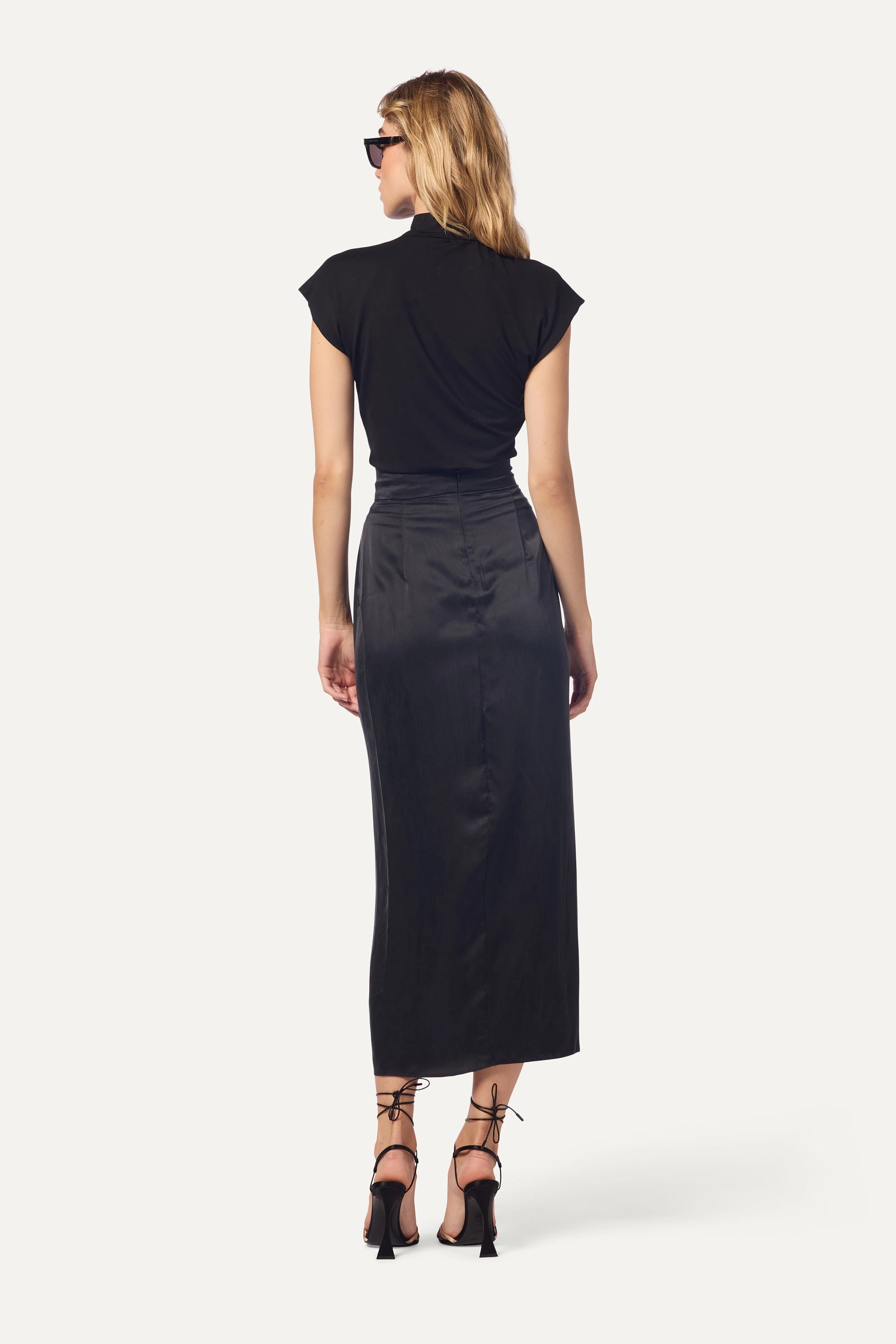 Polished Style IRIS FAUX WRAP SKIRT WITH SLIT | BLACK