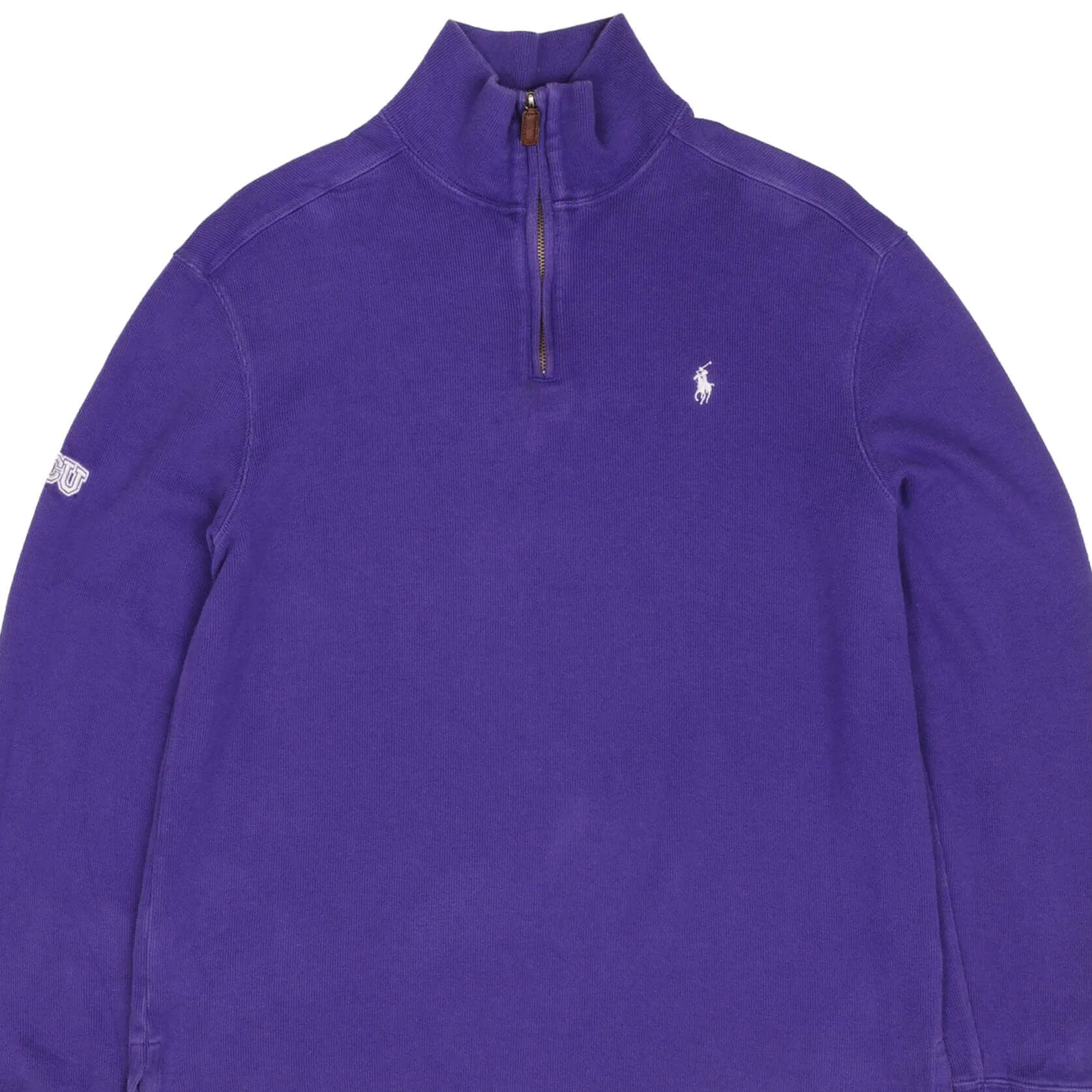Long Sleeves VINTAGE RALPH LAUREN TCU HORNED FROGS PURPLE QUARTER ZIP SWEATER MEDIUM 1990S