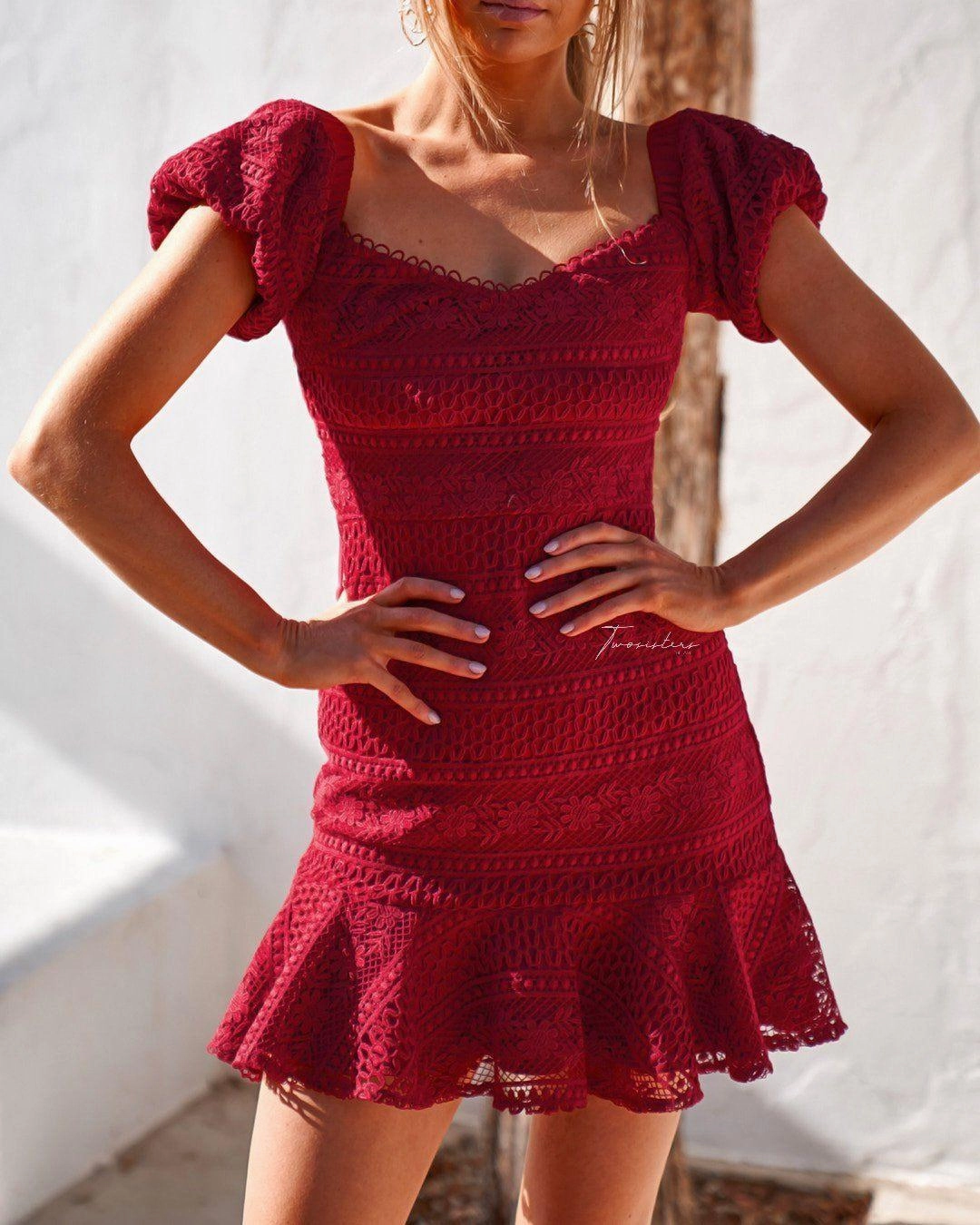Gabriella Dress - Red Sophisticated Comfort Lace Accent
