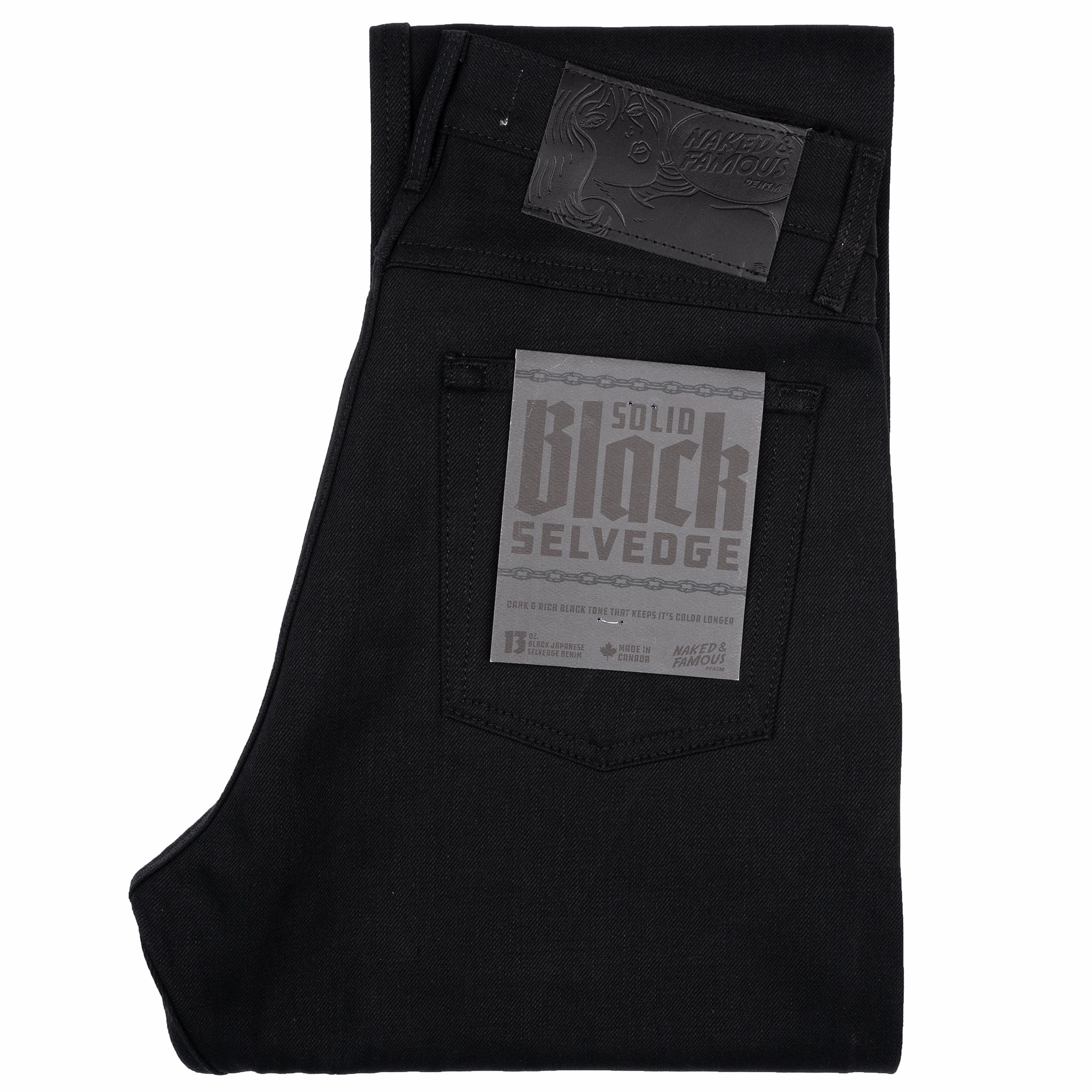 Sleek Design True Guy - Solid Black Selvedge - 36" Long Inseam