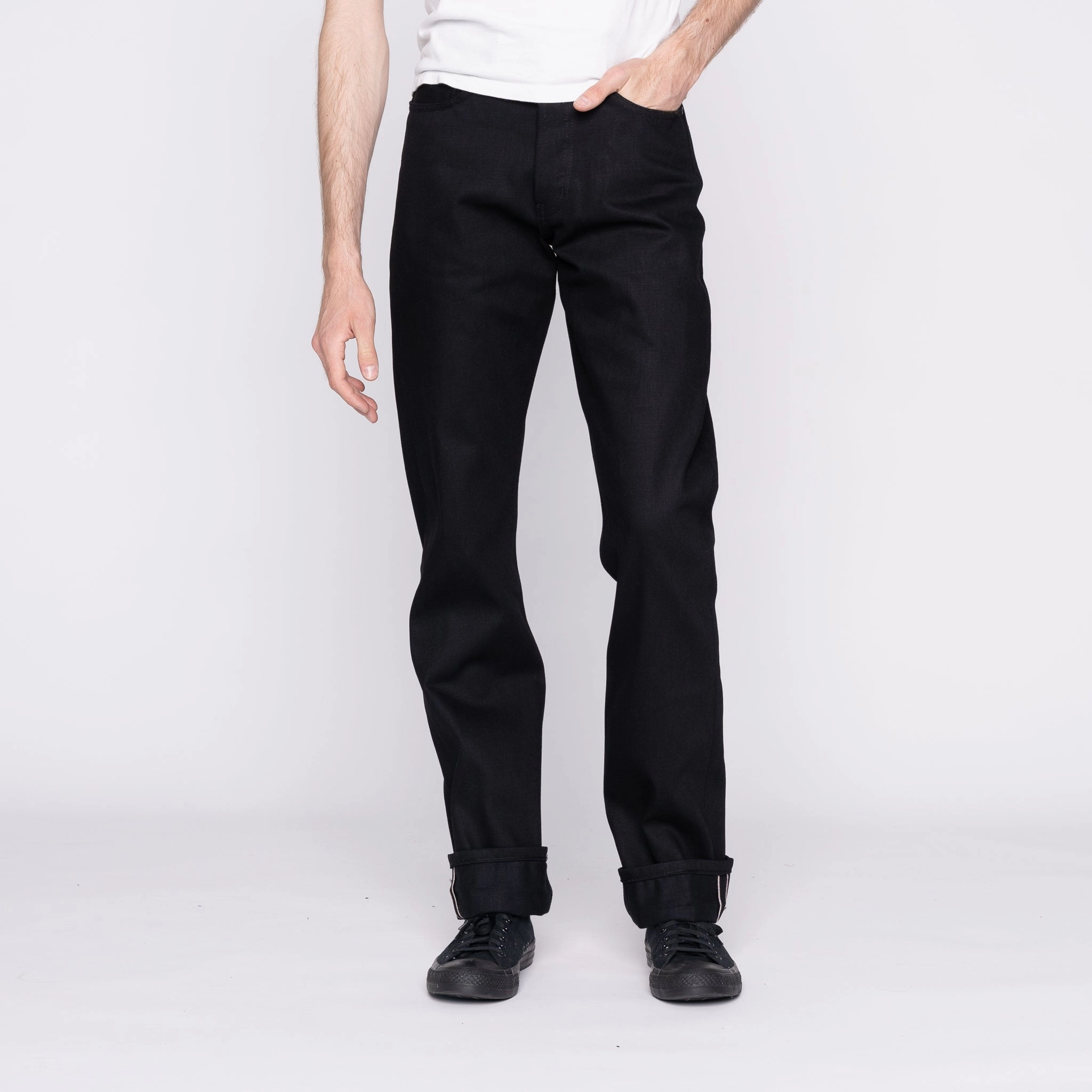 True Guy - Solid Black Selvedge - 36" Long Inseam Travel Outfit Student Outfit Lightweight