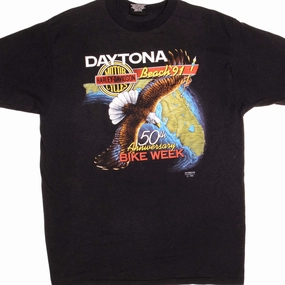 VINTAGE 3D EMBLEM HARLEY DAVIDSON DAYTONA BIKE WEEK TEE SHIRT 1991 LARGE MADE US Summer Style