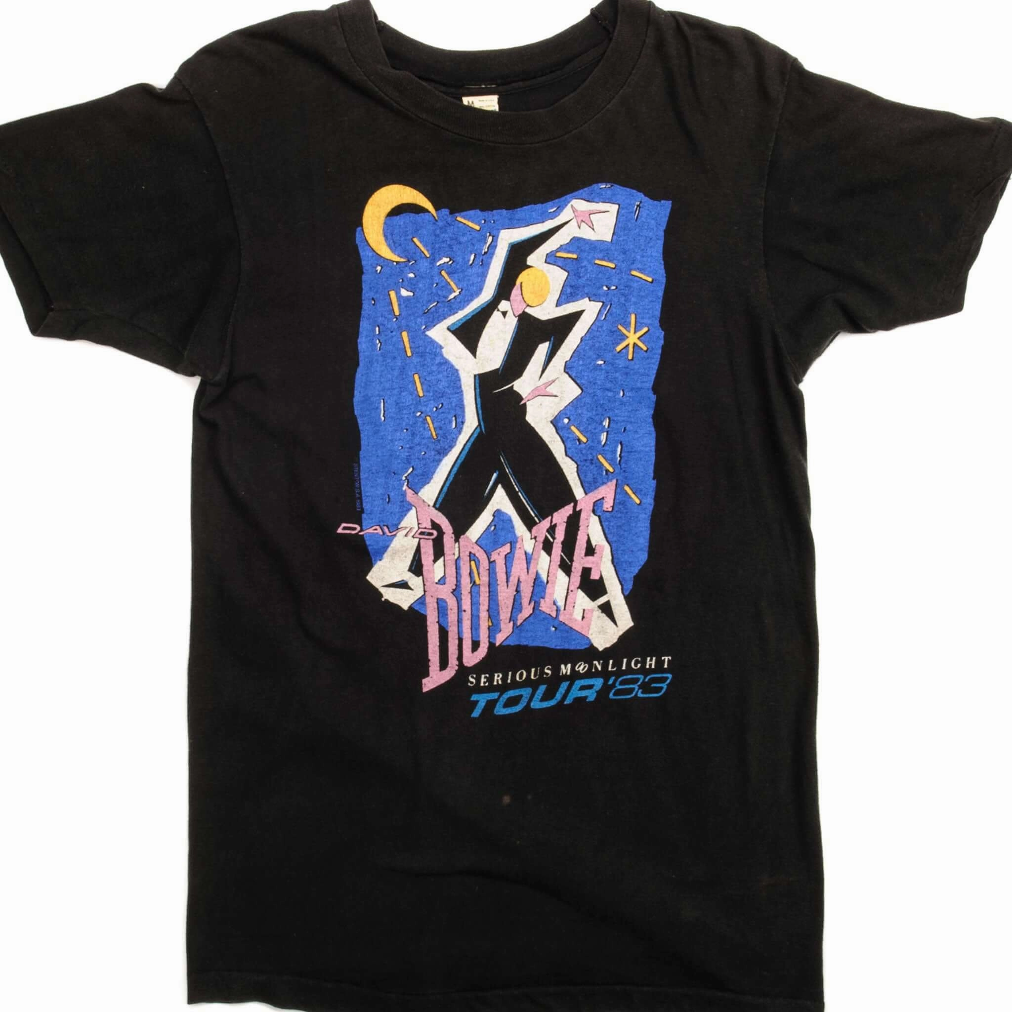 VINTAGE DAVID BOWIE SERIOUS MOONLIGHT TOUR'83 TEE SHIRT SIZE SMALL MADE IN USA ReinforcedShoulderPanels Stylish Casual