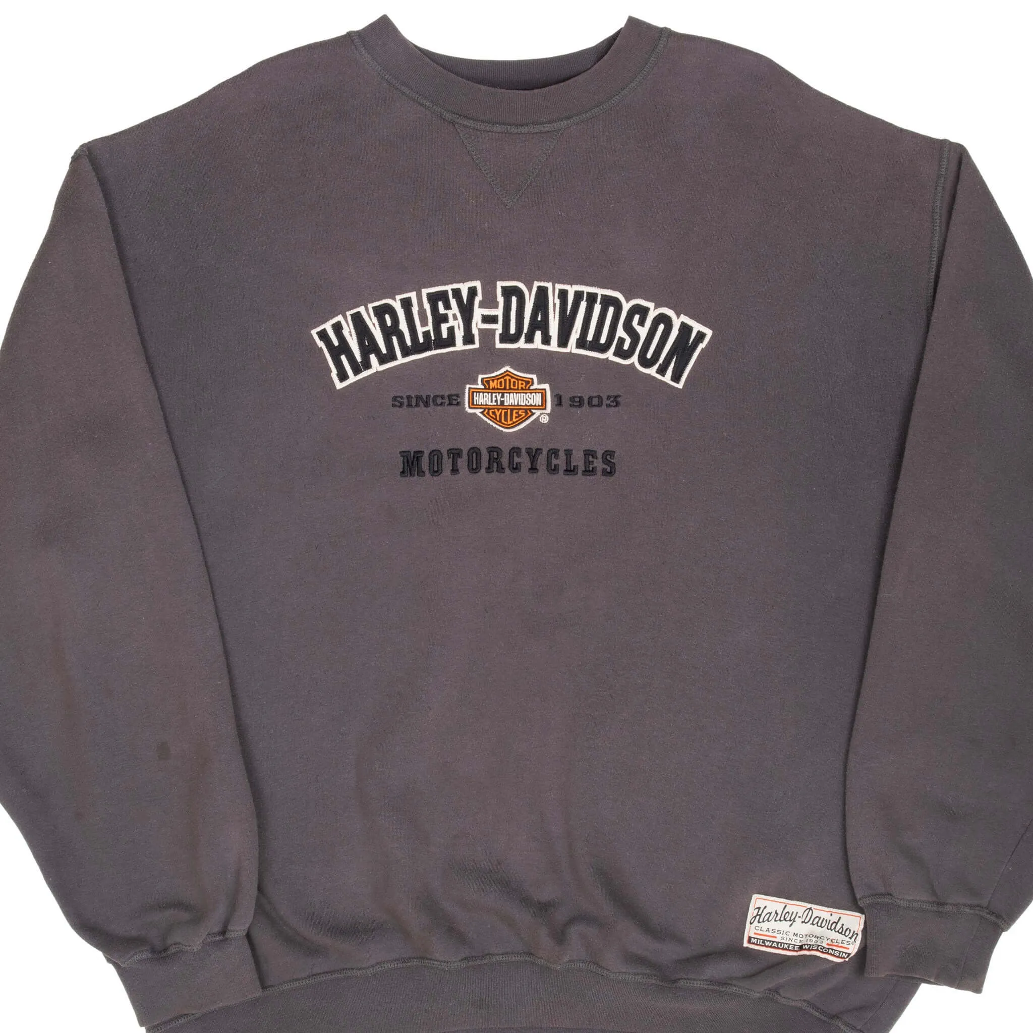 VINTAGE HARLEY DAVIDSON MOTORCYCLE 1990S DARK GREY SWEATSHIRT 2XL Tagless Neck