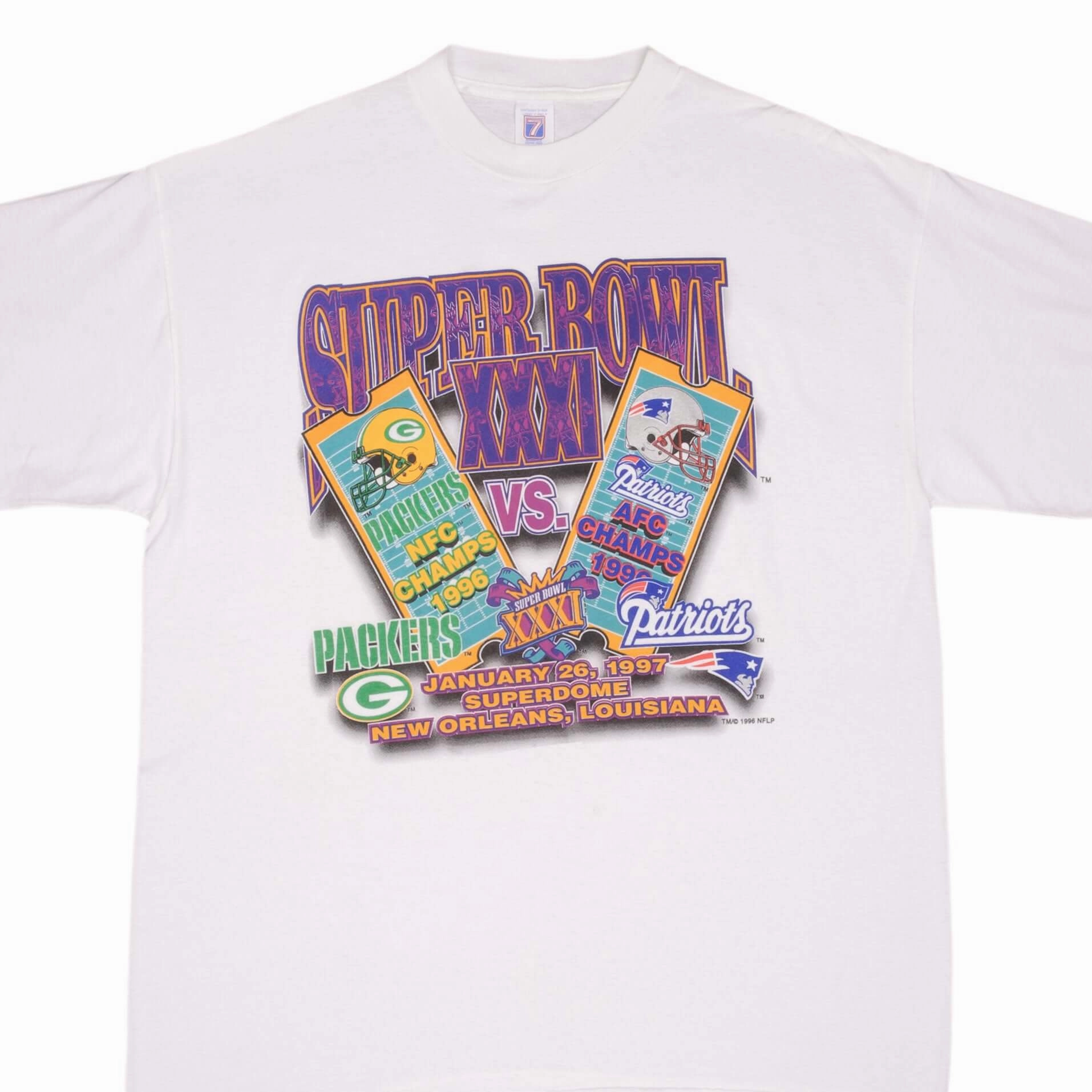 Light Flex VINTAGE NFL PATRIOTS VS PACKERS SUPER BOWL XXXI 1997 TEE SHIRT SIZE XL