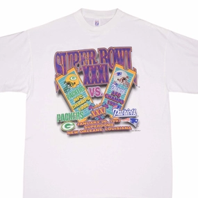 Light Flex VINTAGE NFL PATRIOTS VS PACKERS SUPER BOWL XXXI 1997 TEE SHIRT SIZE XL