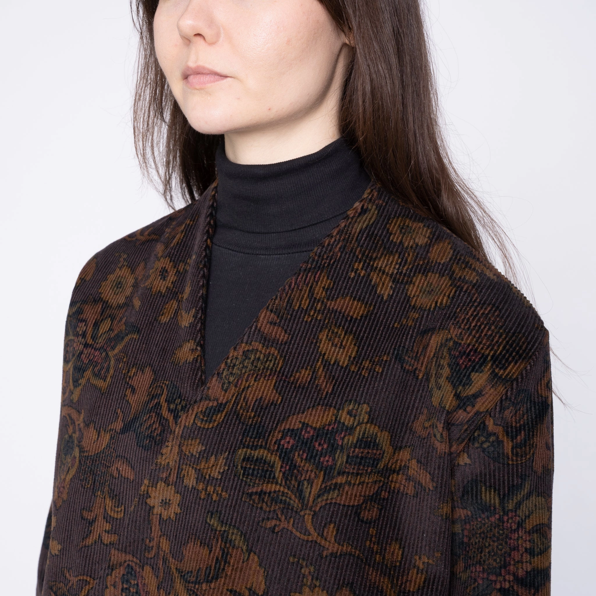 Adult Collarless Jacket  - Paisley Corduroy  - Brown