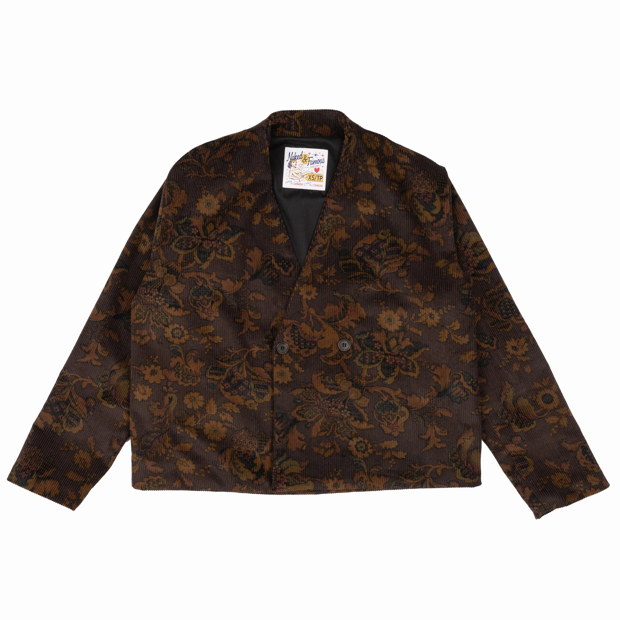 Cruise Collarless Jacket  - Paisley Corduroy  - Brown