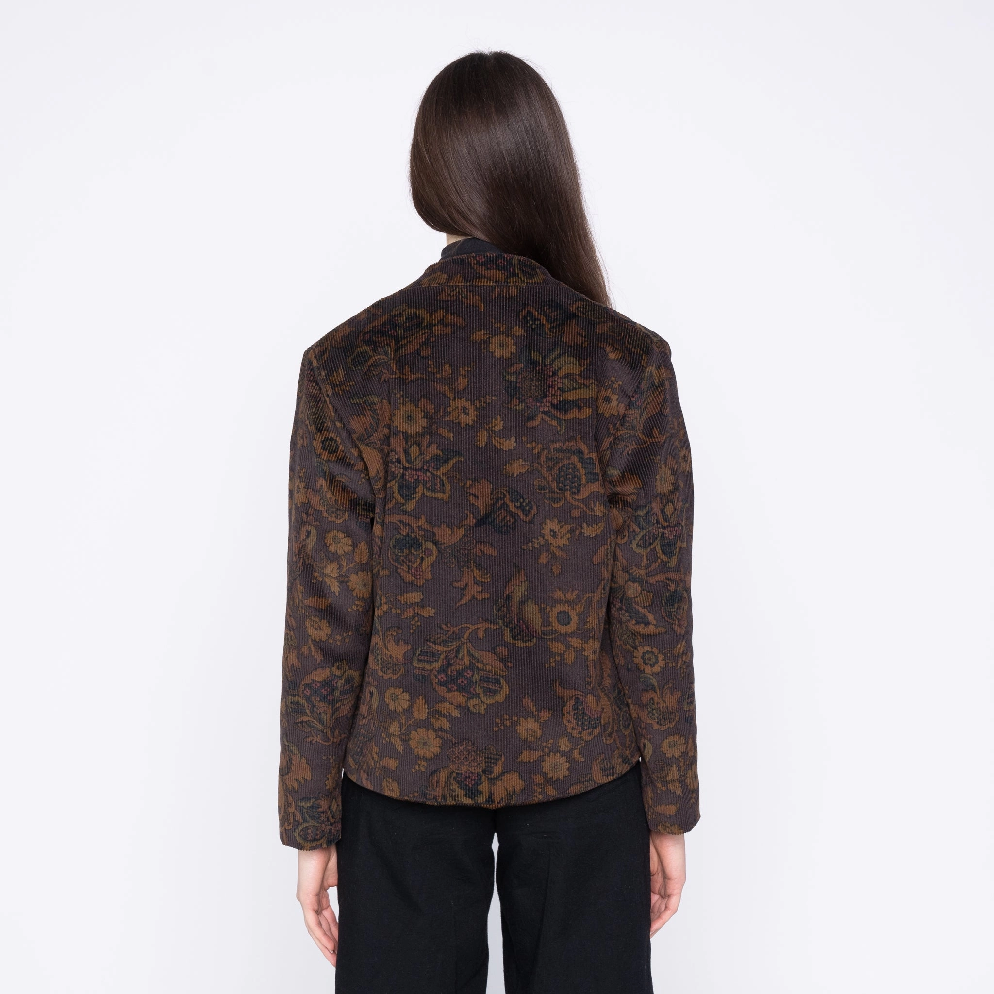 Collarless Jacket  - Paisley Corduroy  - Brown Winter Outer Layer Winter Protection