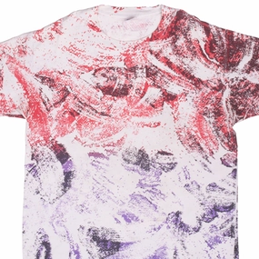 Summer Favorite Wicking Interlock Knit VINTAGE ALL OVER PRINT RED PURPLE WHITE TEE SHIRT XL MADE IN USA SINGLE STITCH 1990s